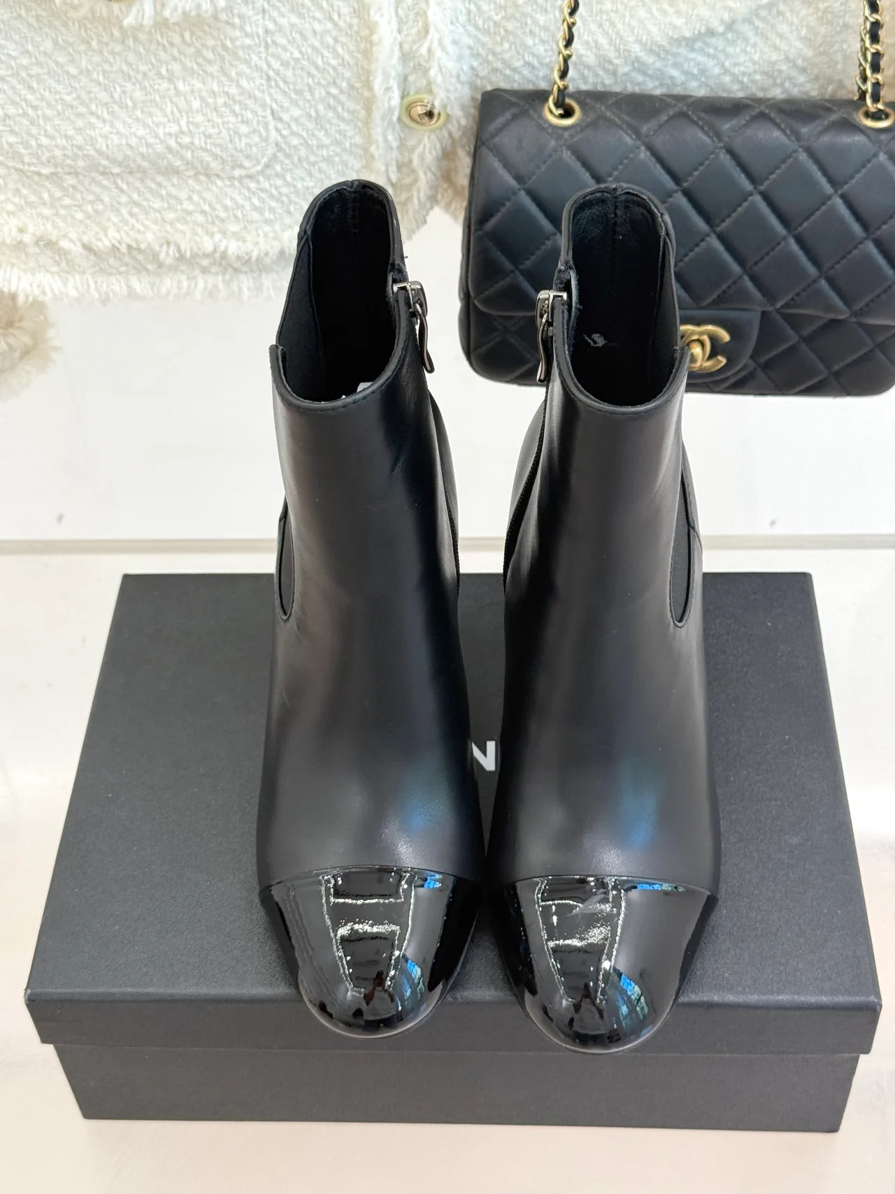 Chanel Lambskin Glossy Ankle Boots in Black · view 4
