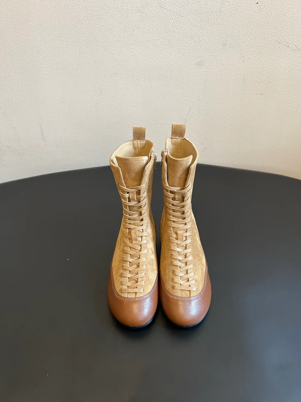 Suede-Look Side-Zip Lace-Up Boots in Brown · view 1