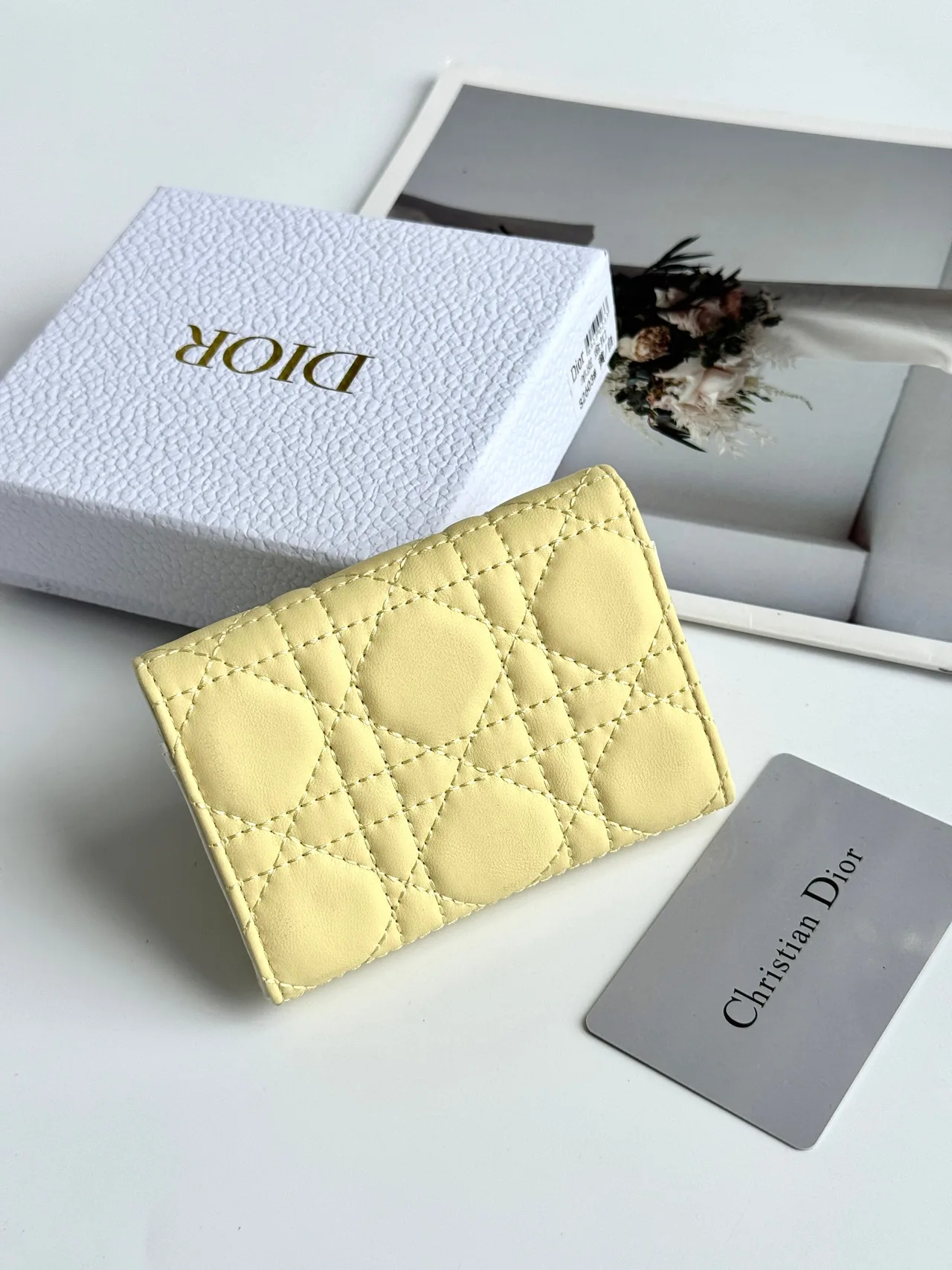 Dior Calfskin Quilted Glossy Wallet in Yellow · view 2