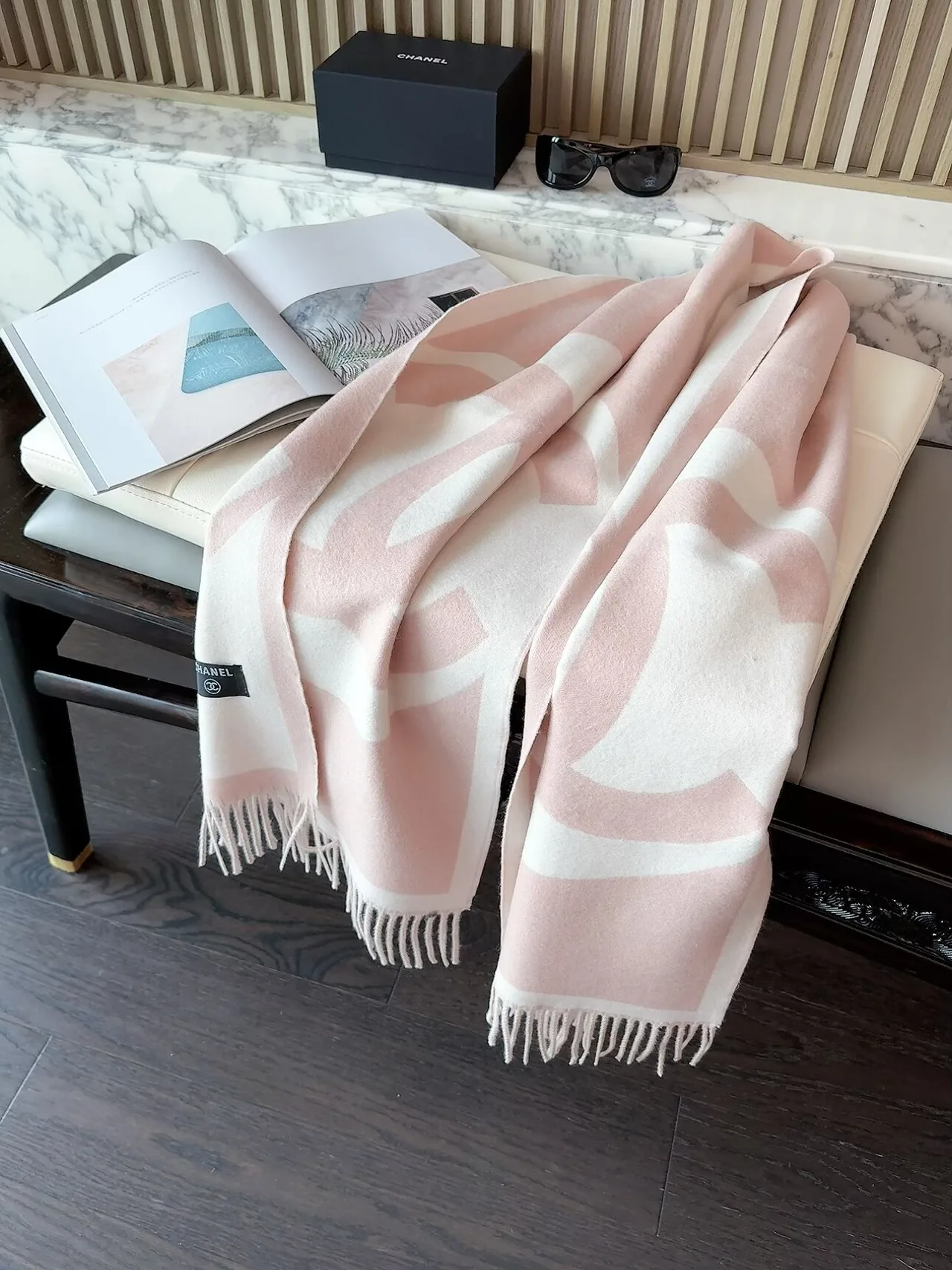 Chanel Reversible Giant CC Shawl in Pink & Black · view 1