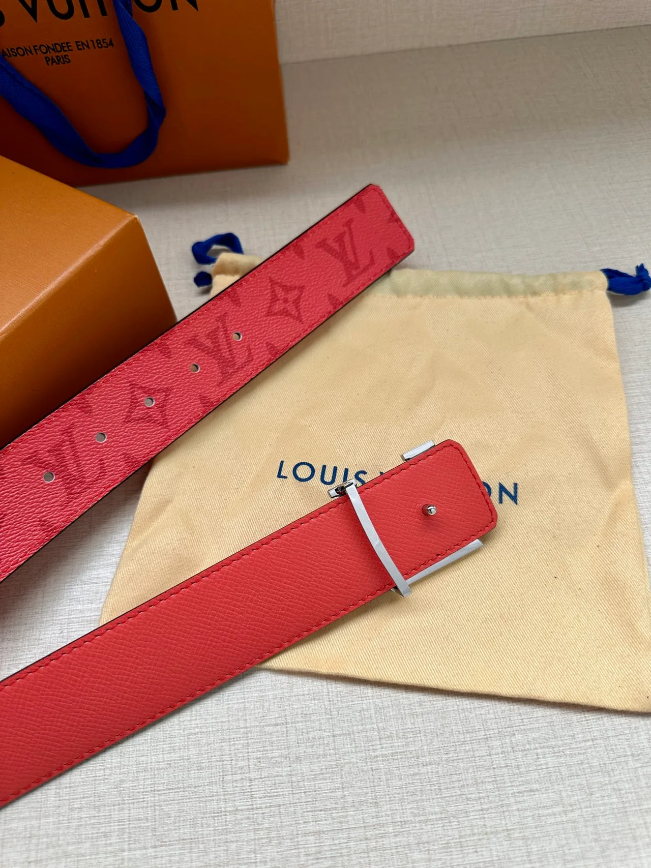 Louis Vuitton Canvas Smooth Belt in Red · view 8