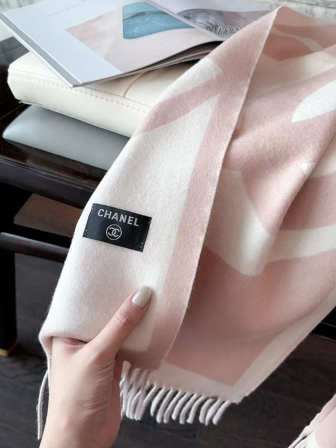 Chanel Reversible Giant CC Shawl in Pink & Black · view 7