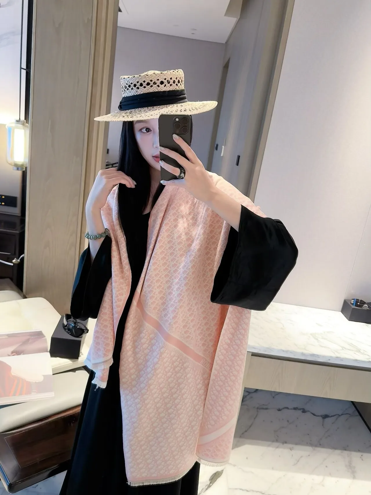 Dior CD Jacquard Scarf in Pink & Black · view 3