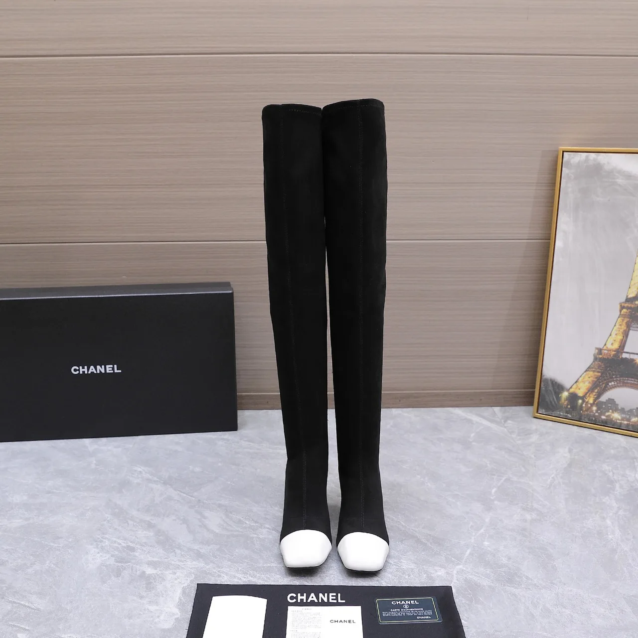 Chanel Cowhide Over-the-Knee Boots in Black · view 3