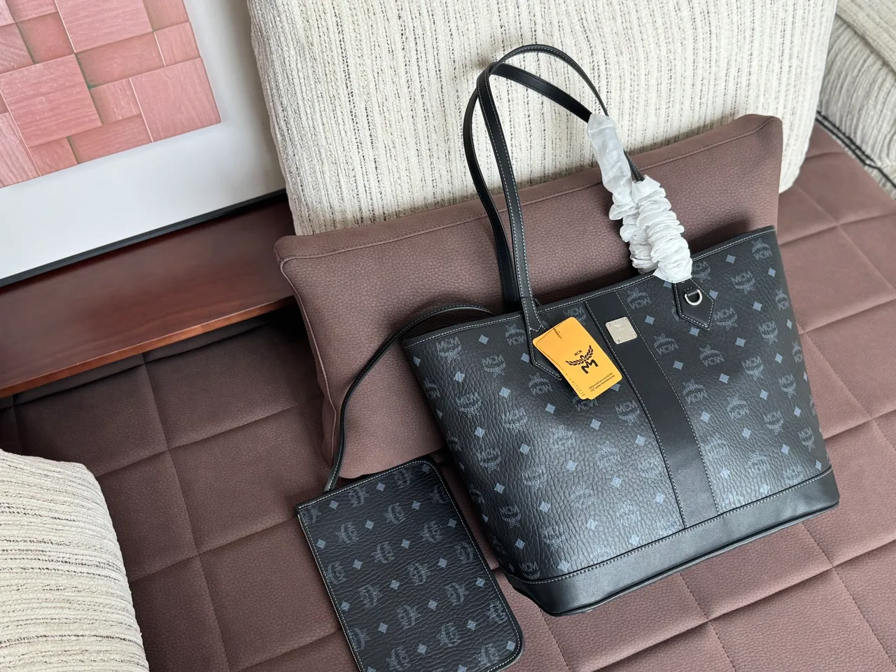 MCM Studded Monogram Twin-Handle Tote in Black · view 2