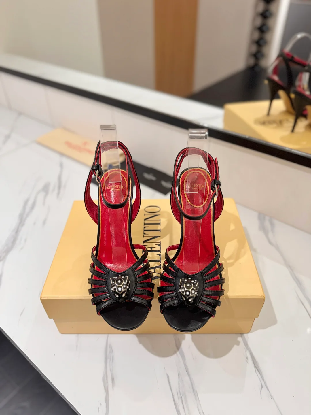 Valentino Jewel-Bow Strap Sandals in Black · view 3