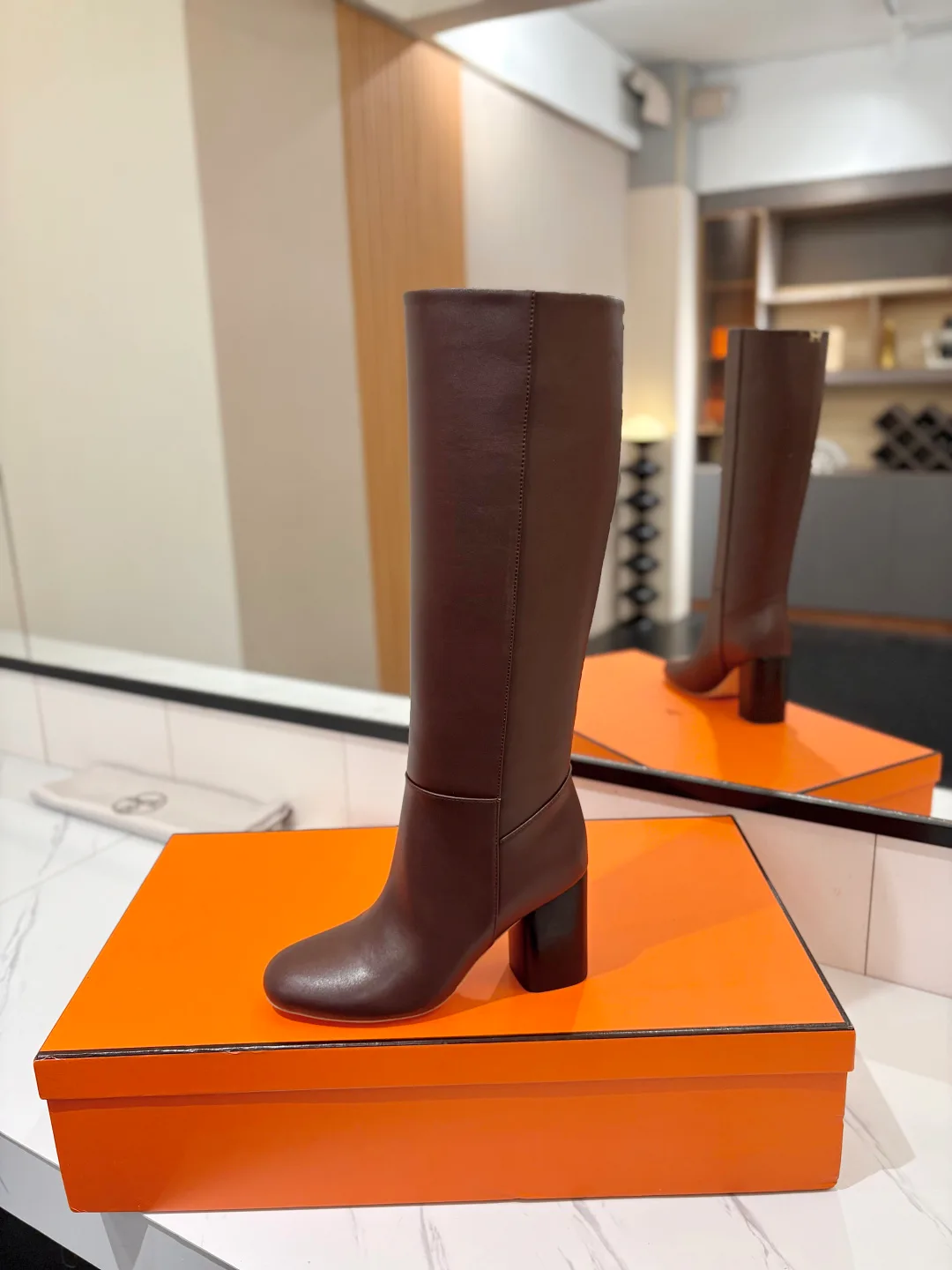 Hermes Cowhide Knee-High Boots in Brown · view 4