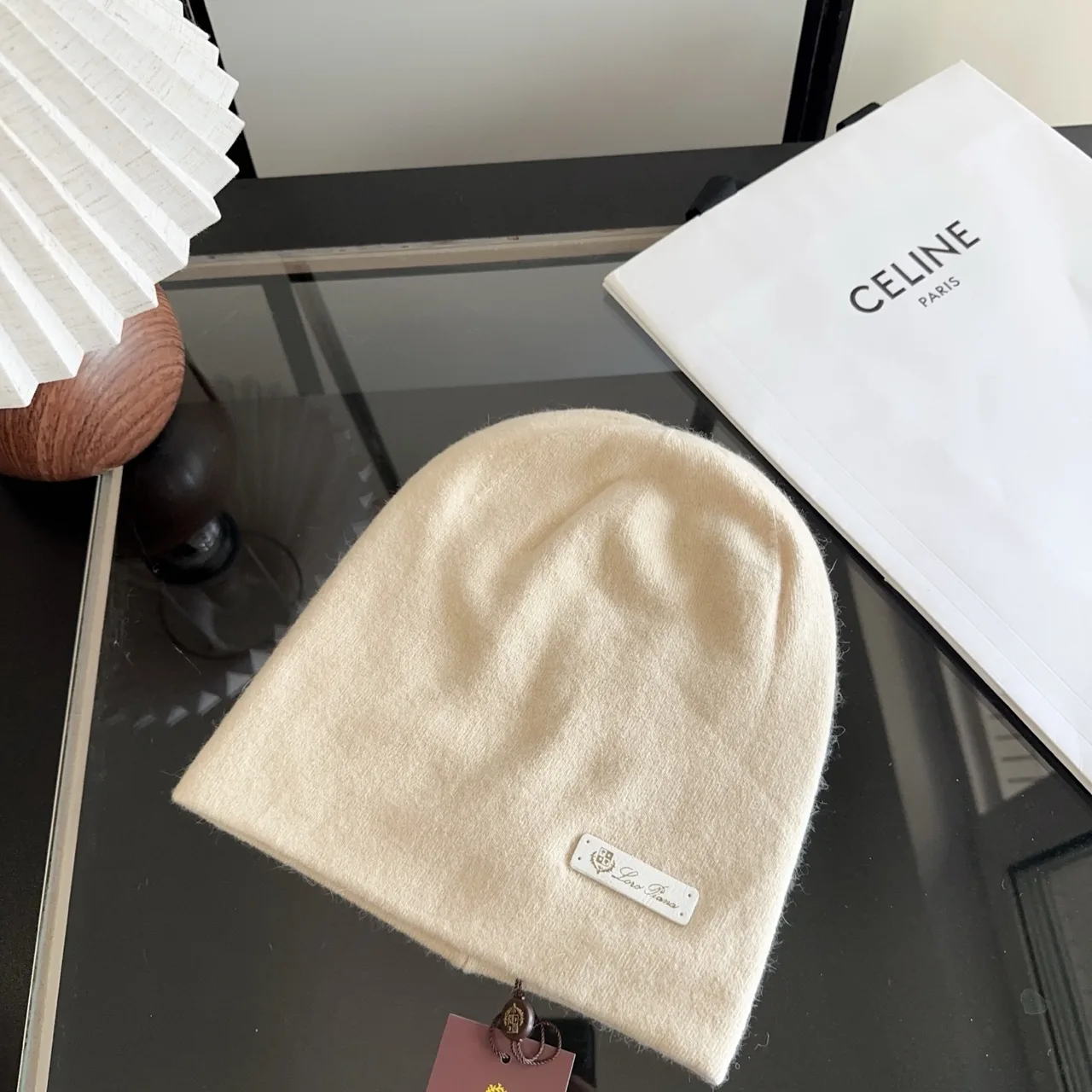 Celine Smooth Beanie in Cream · view 5
