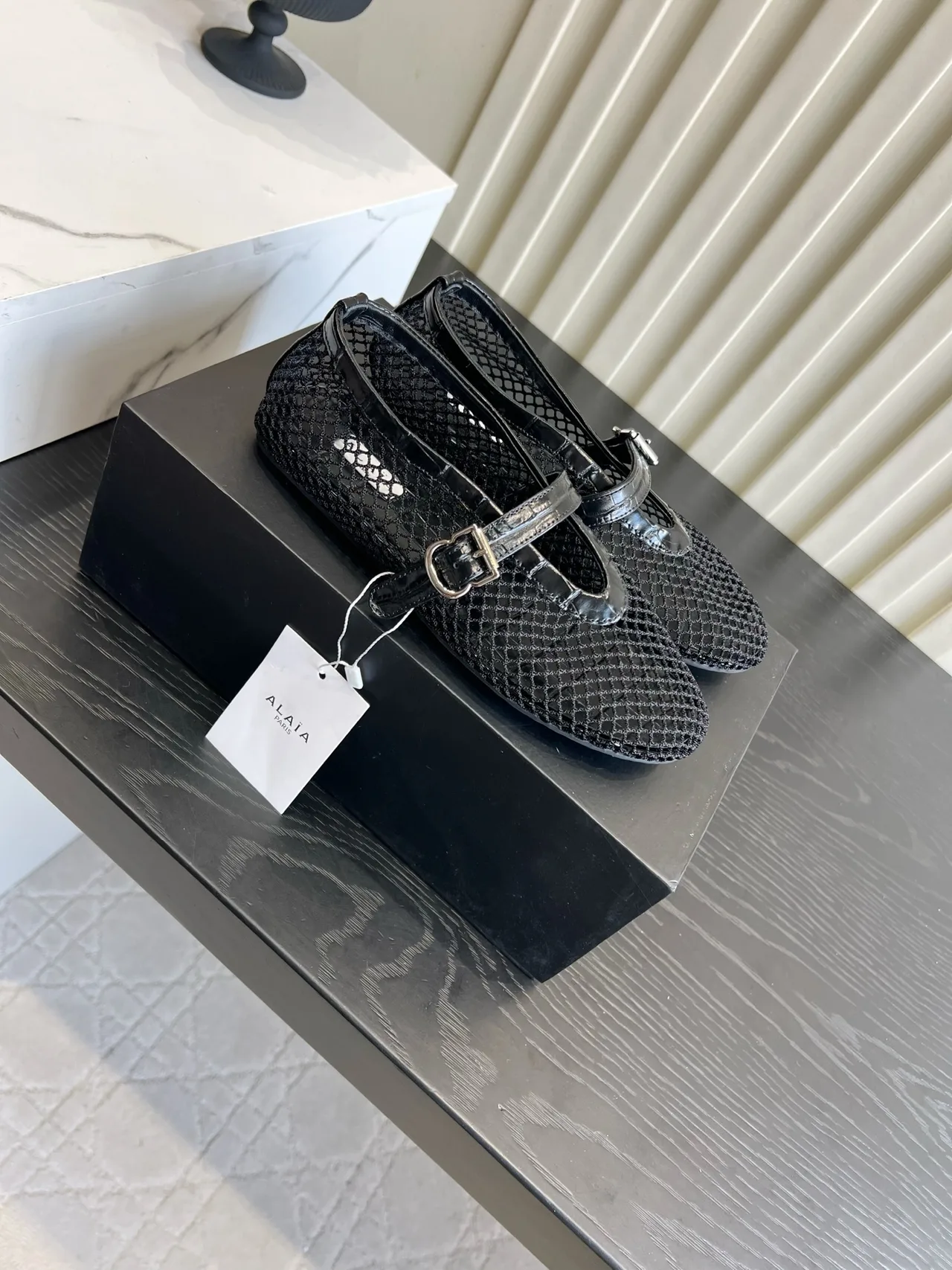 Alaia Sheepskin Ballet Flats in Black · view 3