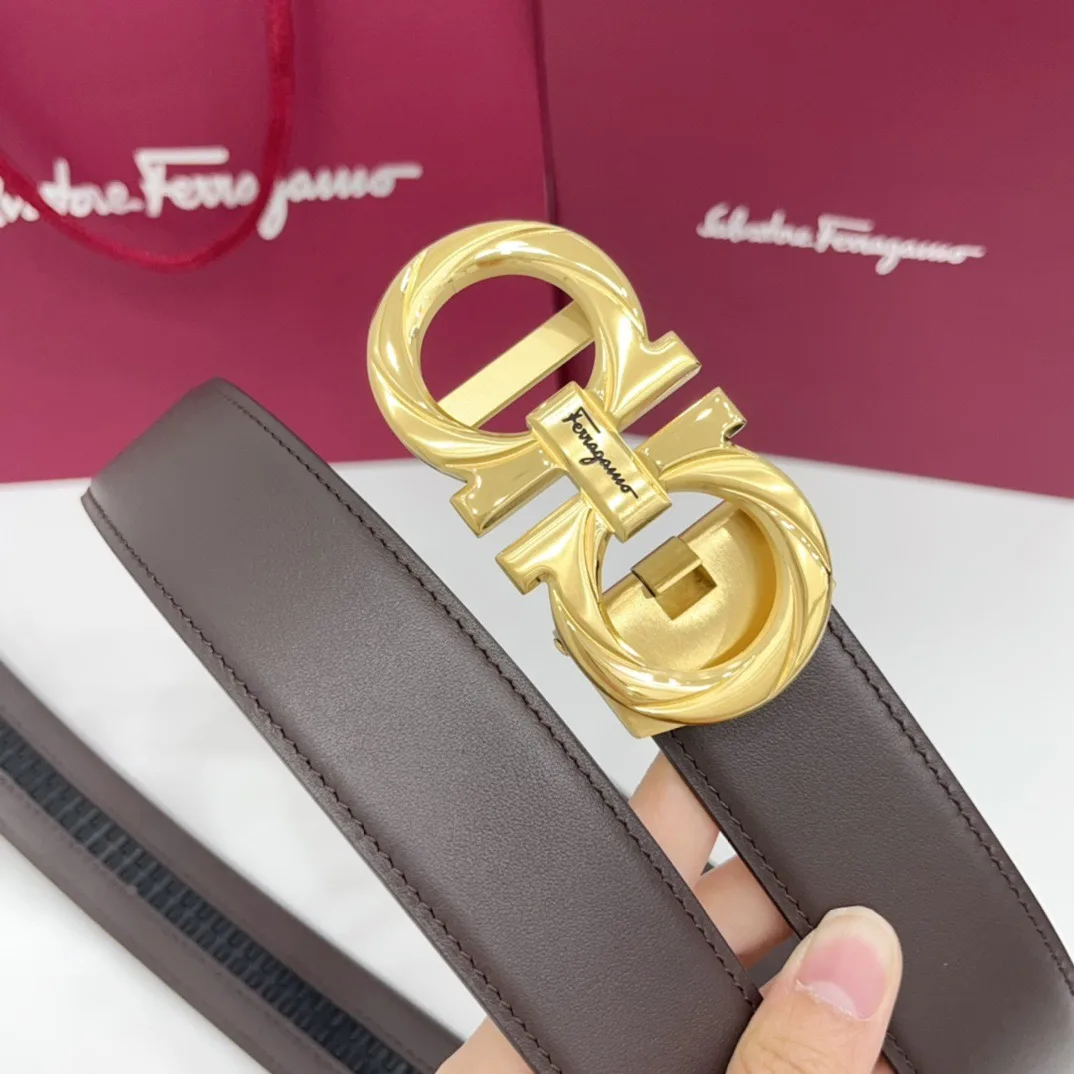 Ferragamo Calfskin Glossy Belt in Brown · view 5