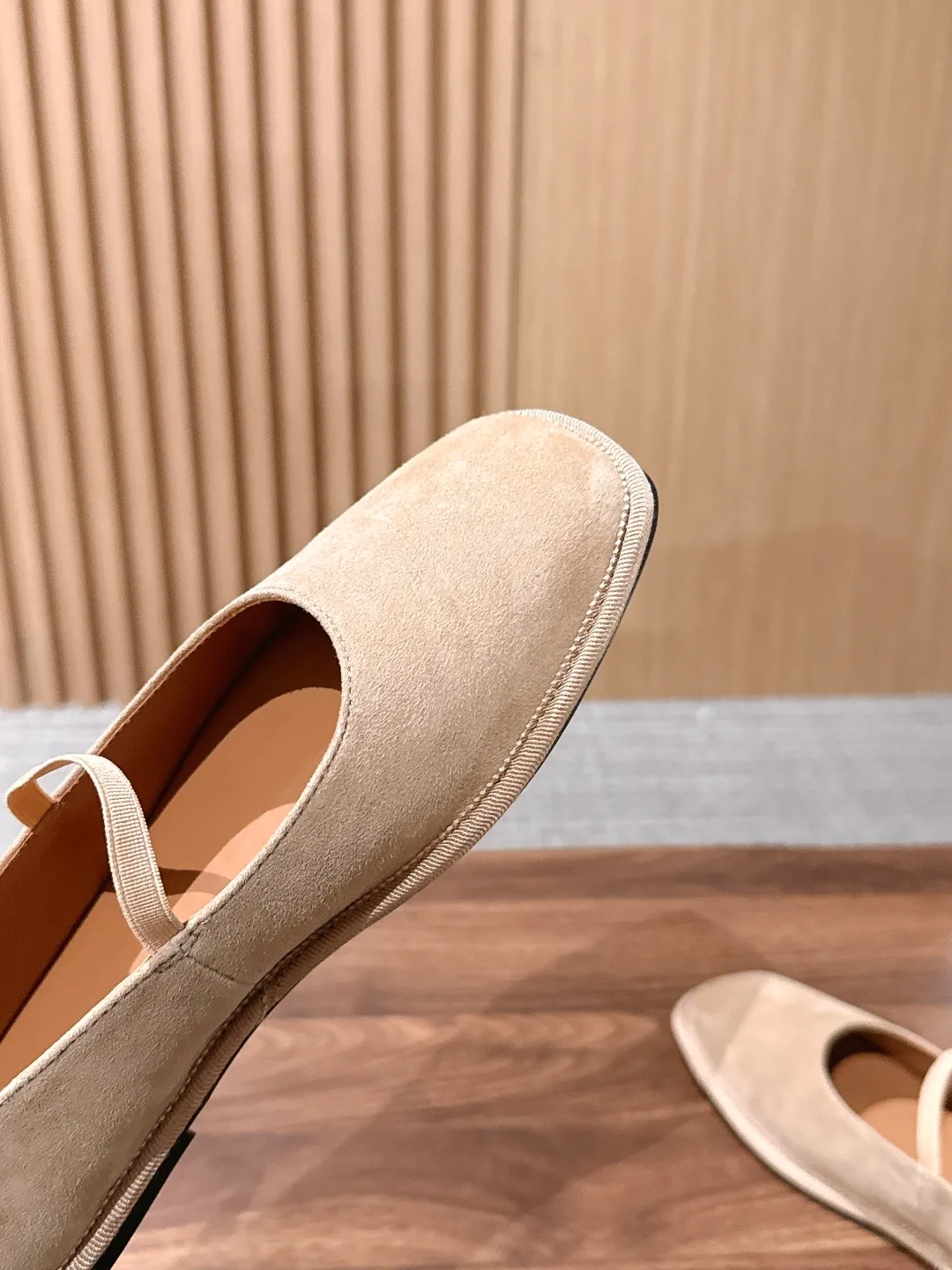 The Row Square-Toe Mary Jane Flats in Beige · view 6