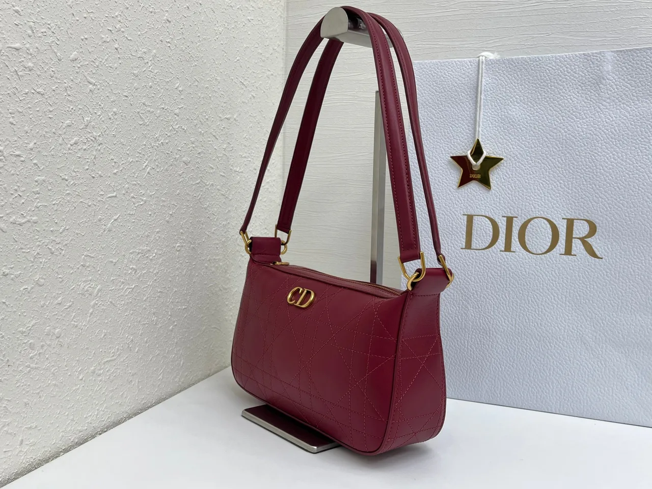 Dior Quilted Hobo Bag in Burgundy · view 3
