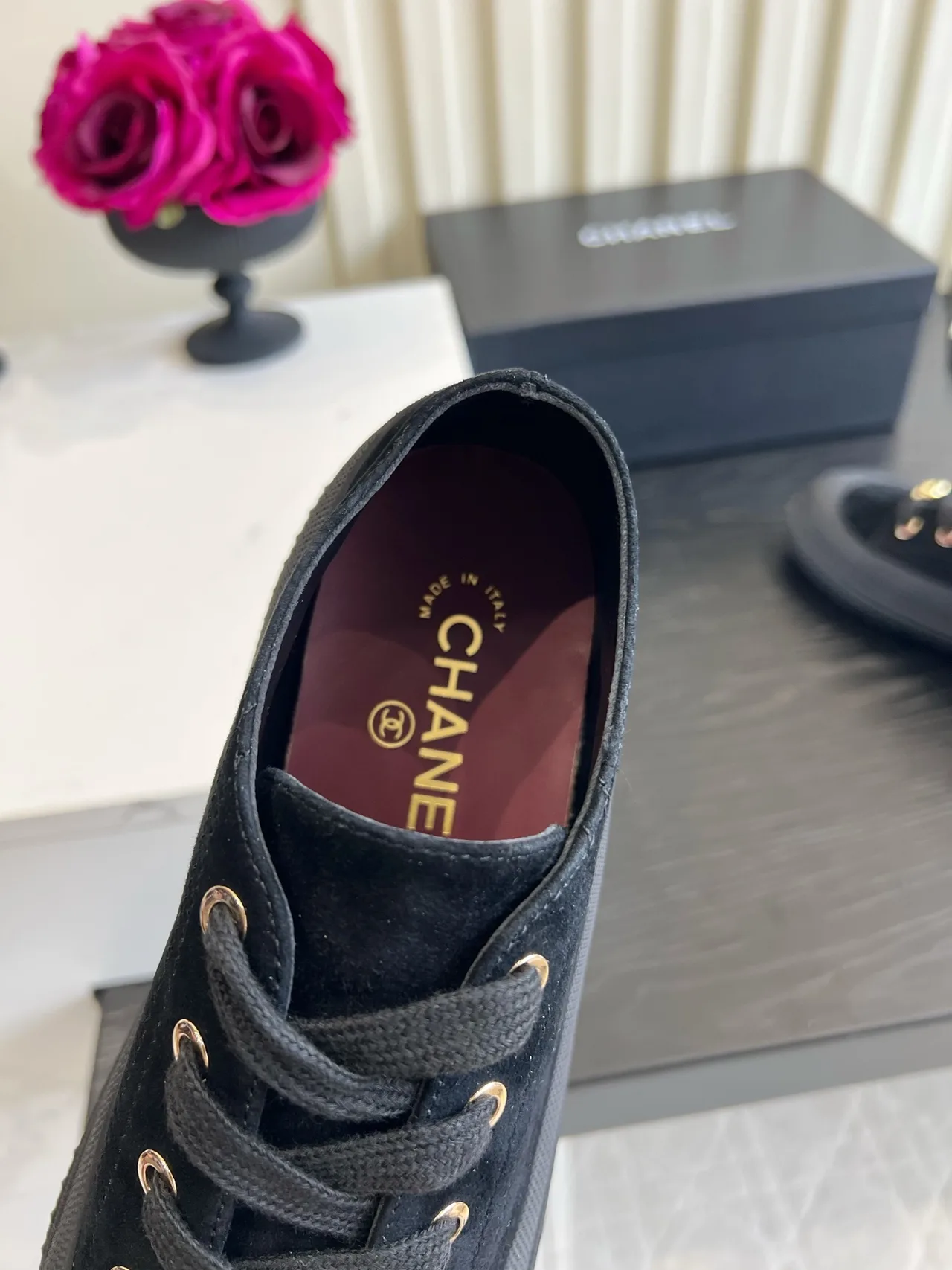 Chanel Suede-Look Sneakers in Black · view 8