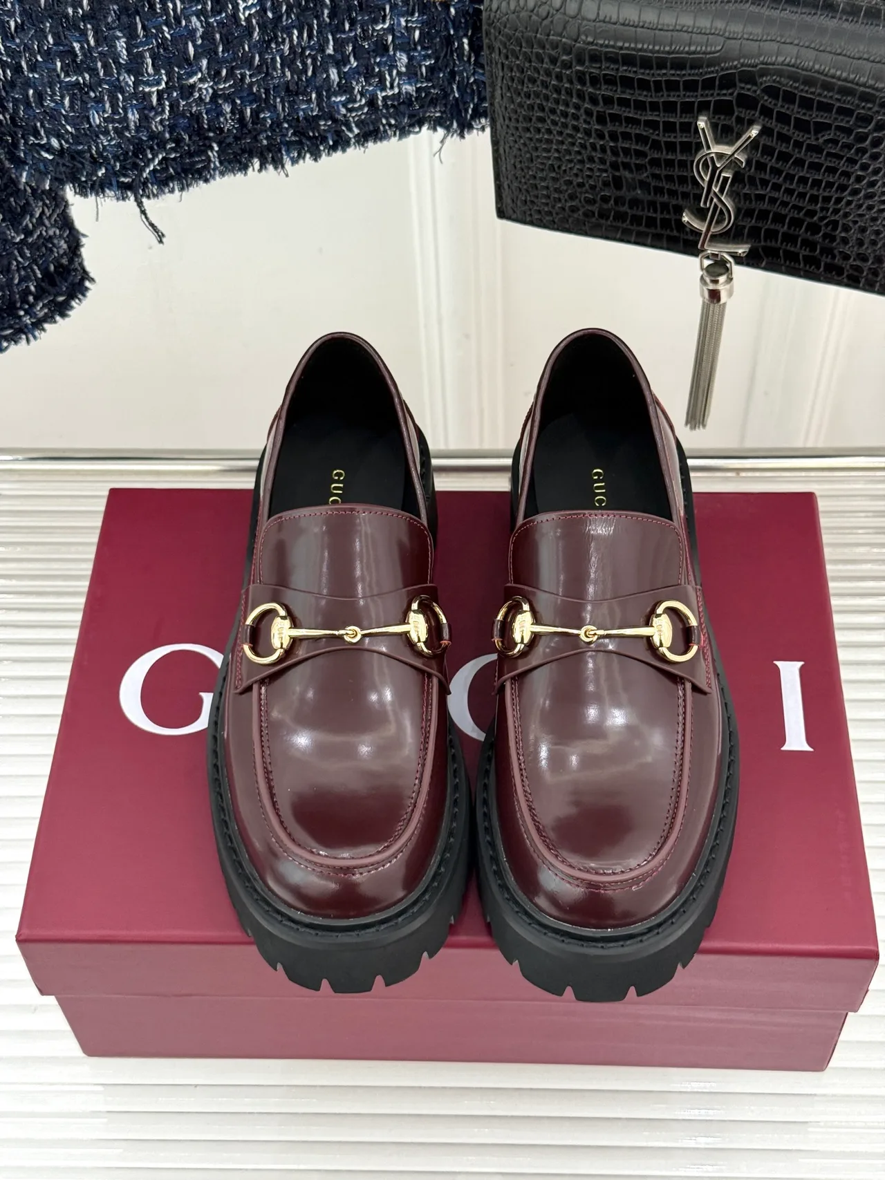 Gucci Horsebit Loafers in Burgundy · view 1
