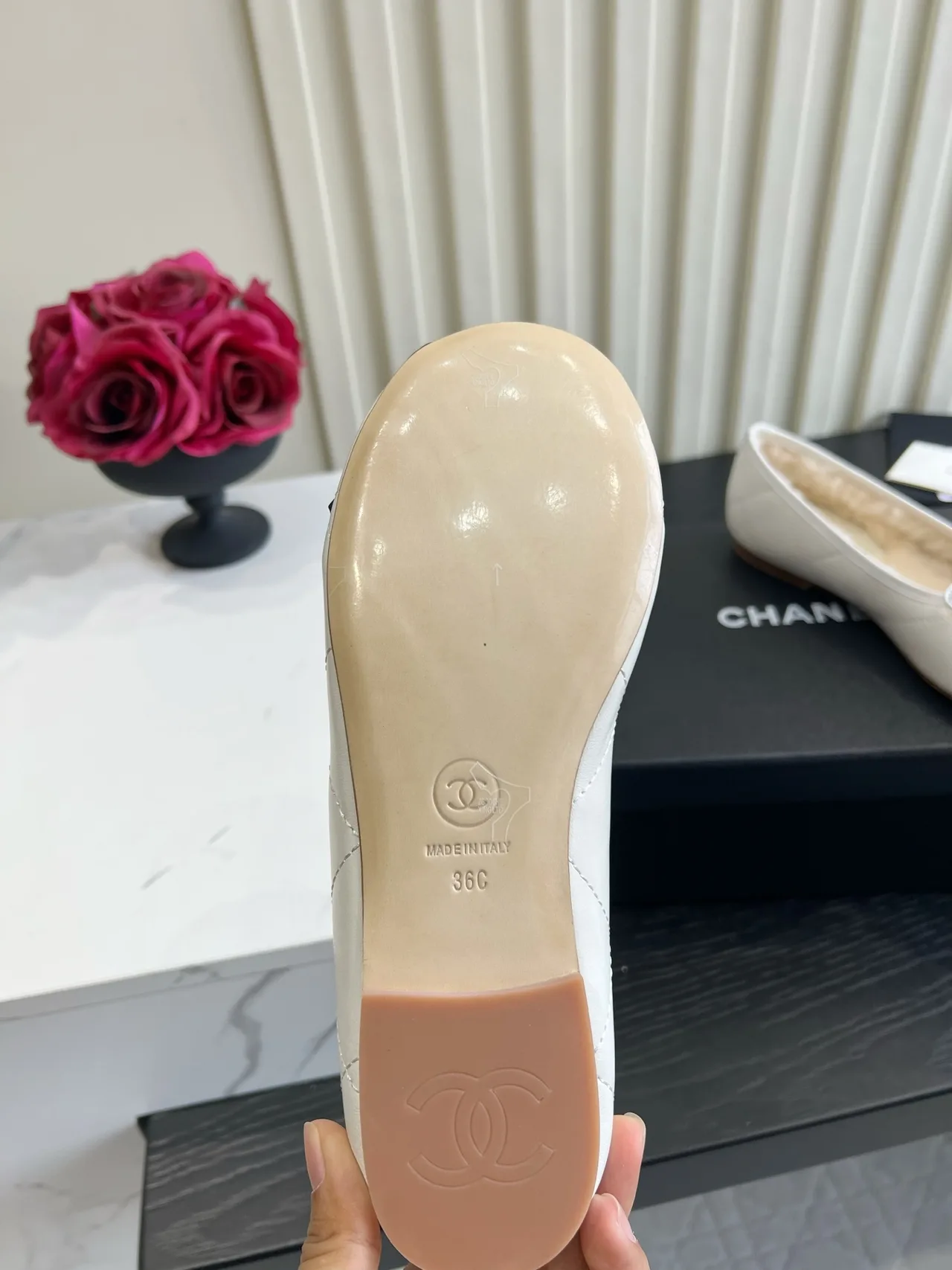 Chanel Sheepskin Quilted Glossy Flats in White · view 6
