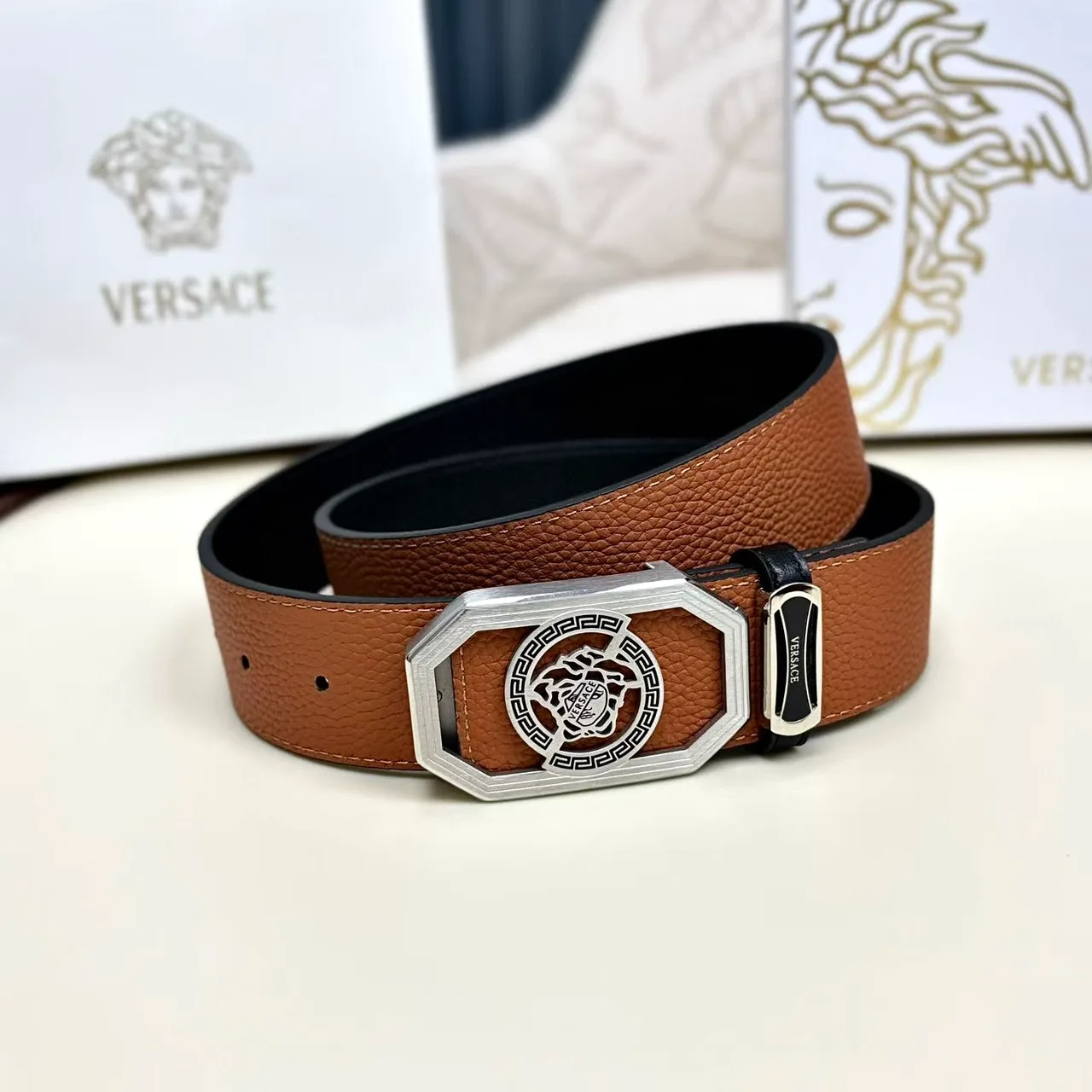 Versace Medallion buckle belt in Brown · view 2