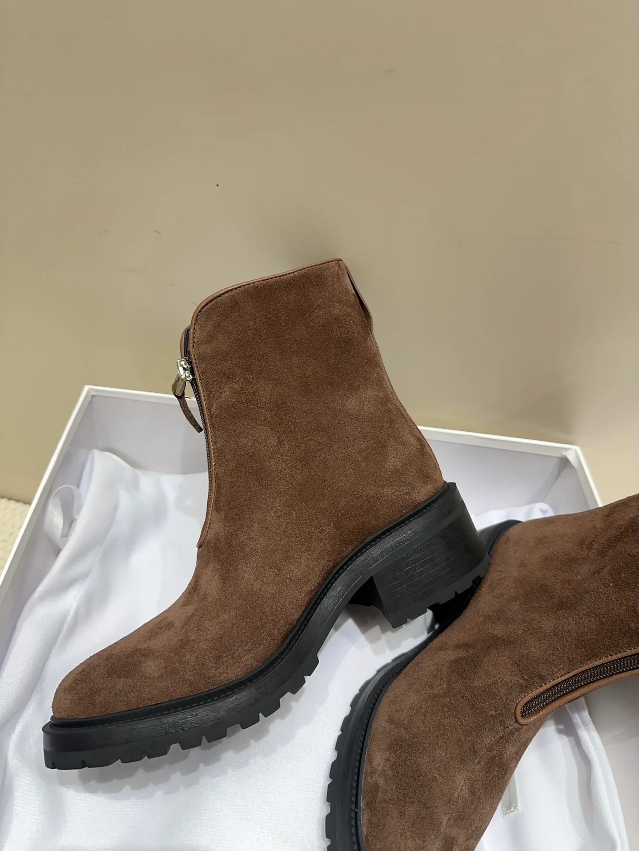 The Row Sheepskin Suede-Look Round-Toe Ankle Boots in Brown · view 7