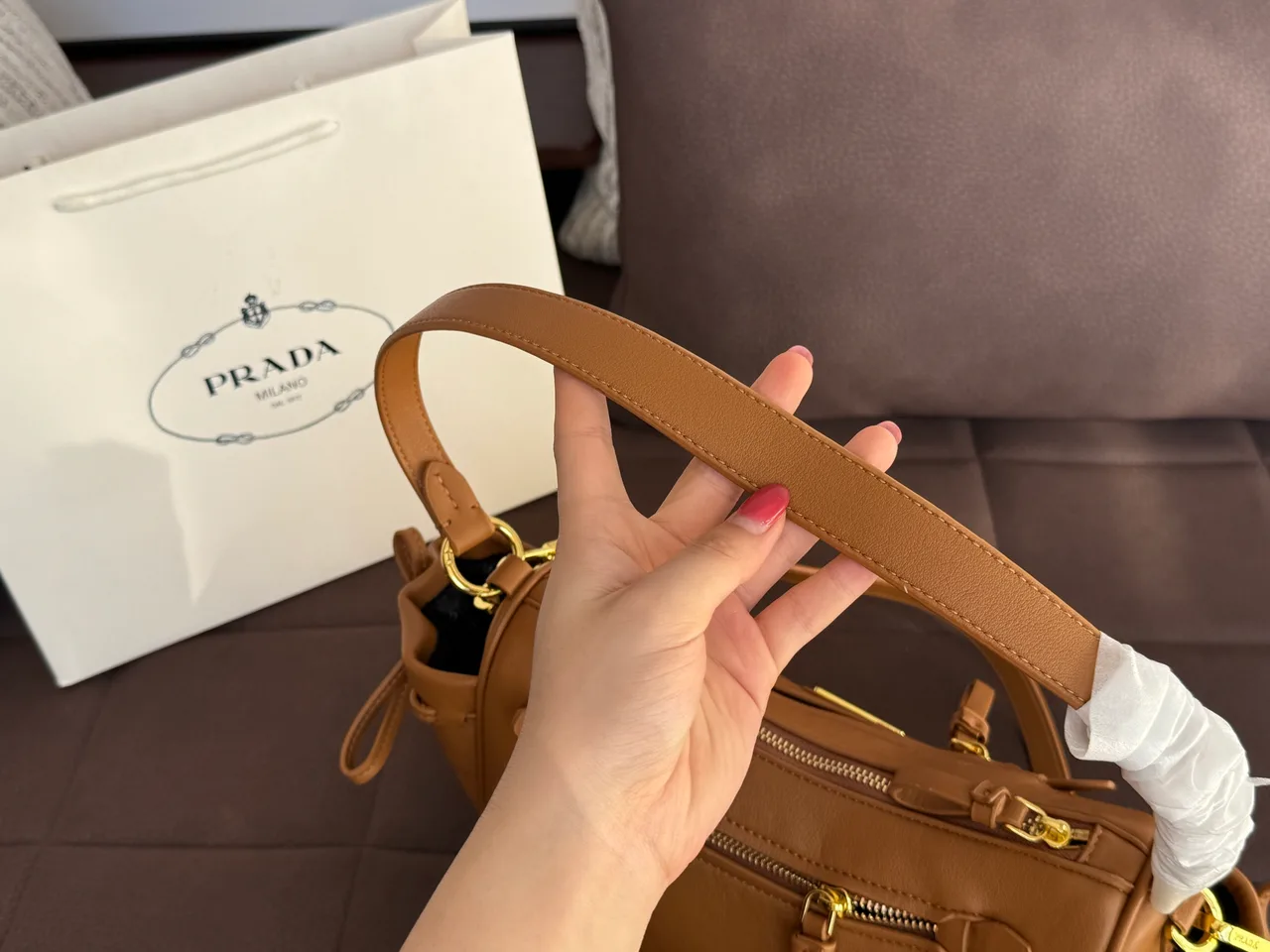 Prada Ribbed Hobo Bag in Tan · view 7