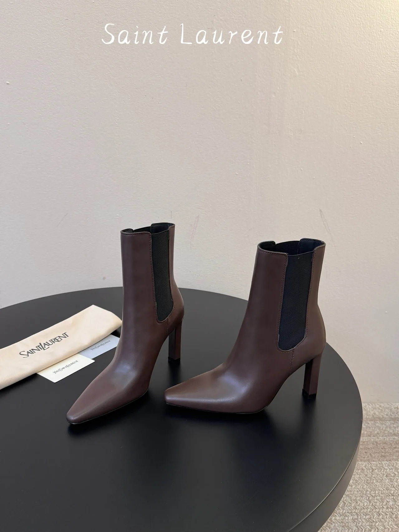 Saint Laurent Cowhide Sheepskin Pointed Ankle Boots in Brown · view 3