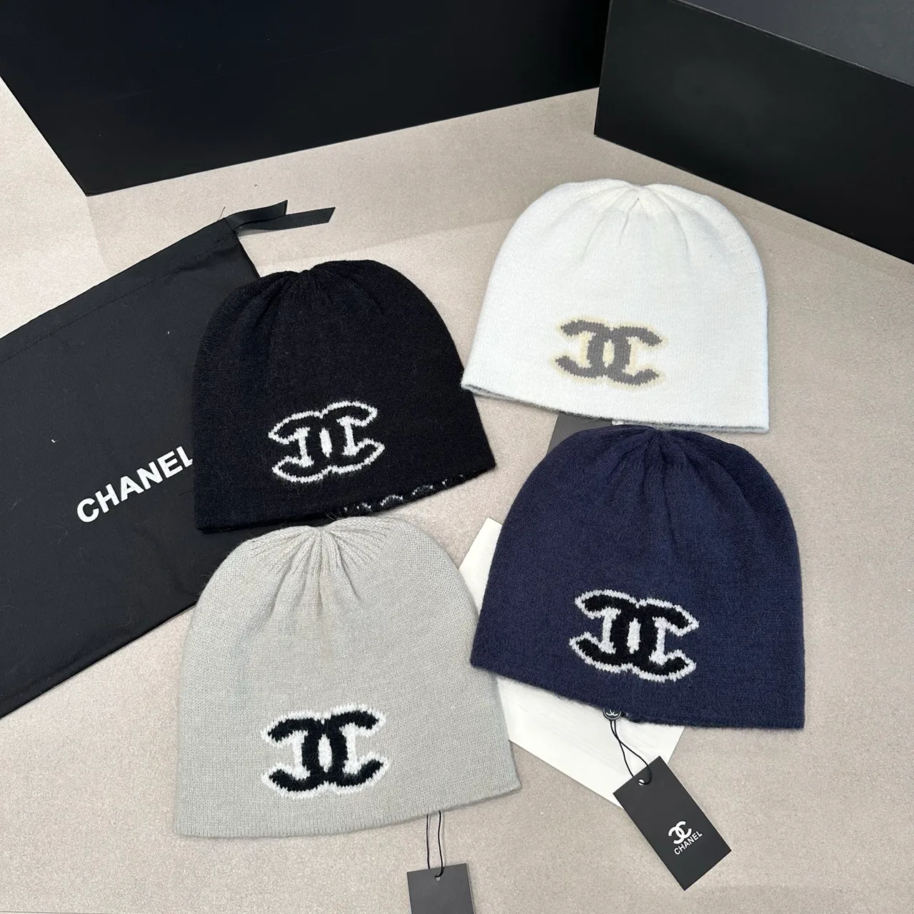 Chanel Reversible Beanie in Black & White & Blue & Grey · view 6