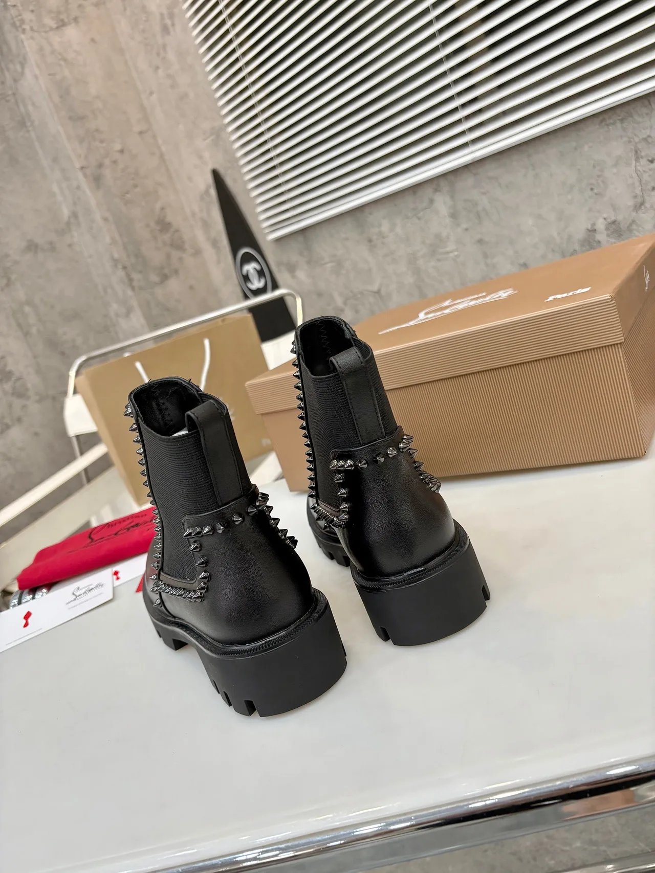 Christian Louboutin Buckle Chelsea Boots in Black & Brown · view 8