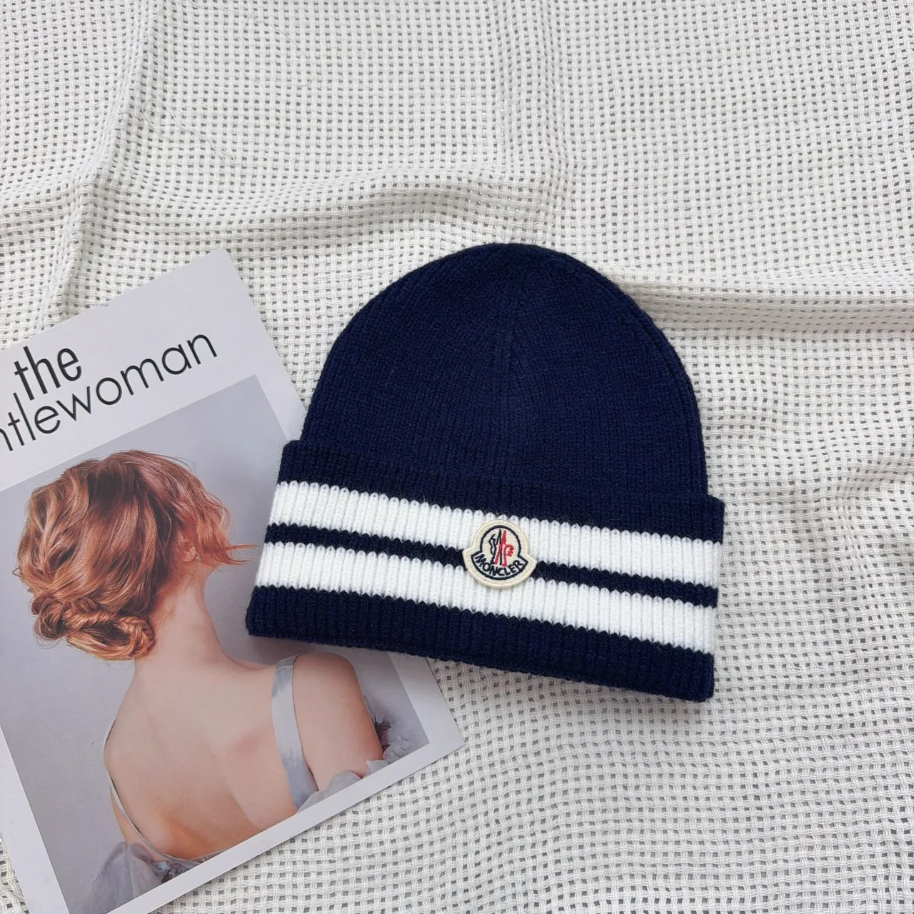 Moncler Striped-Cuff Beanie in Black & White & Brown & Grey & Burgundy & Red & Blue · view 5