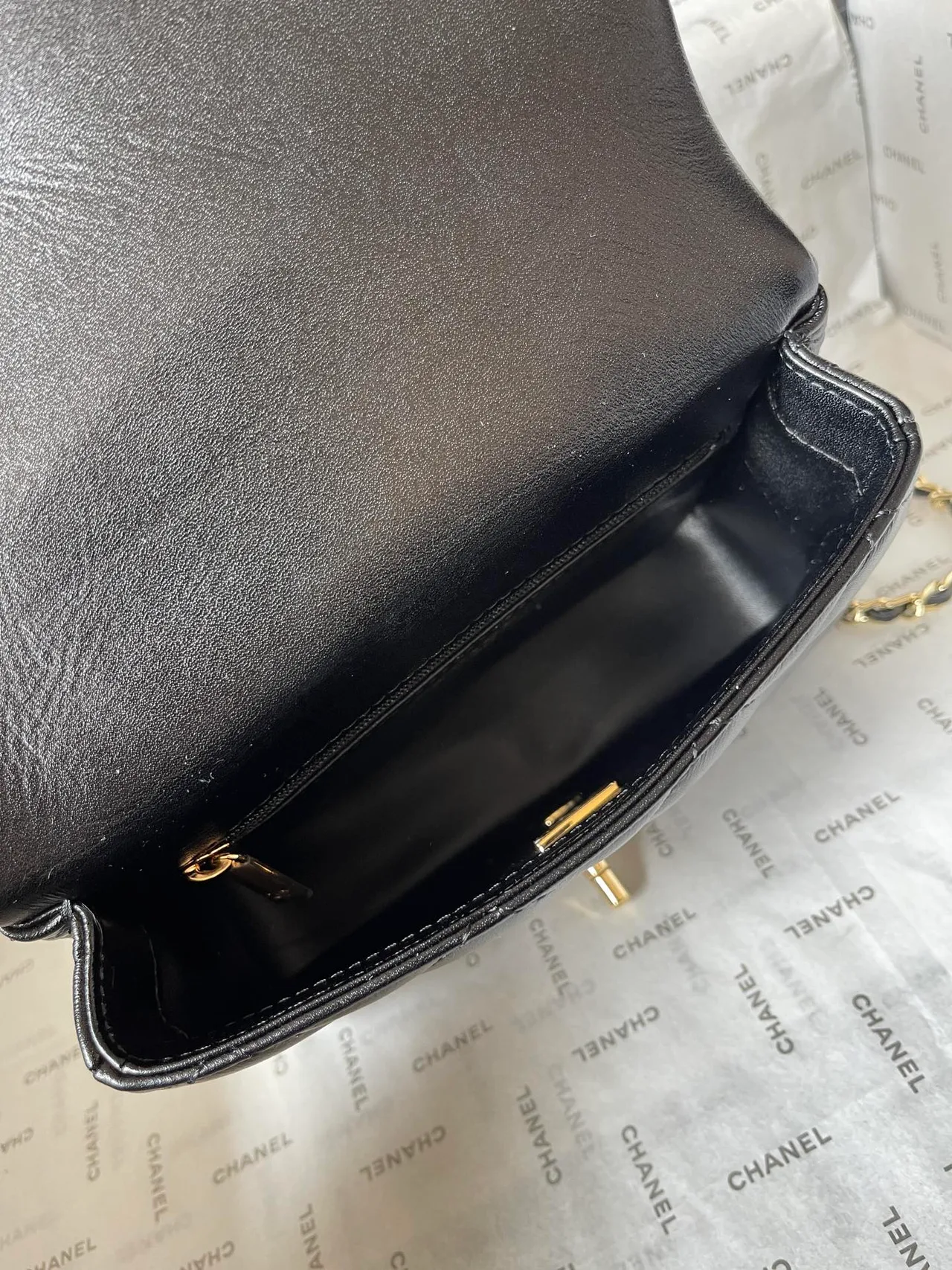 Chanel Sheepskin Quilted Handbag in Black · view 8
