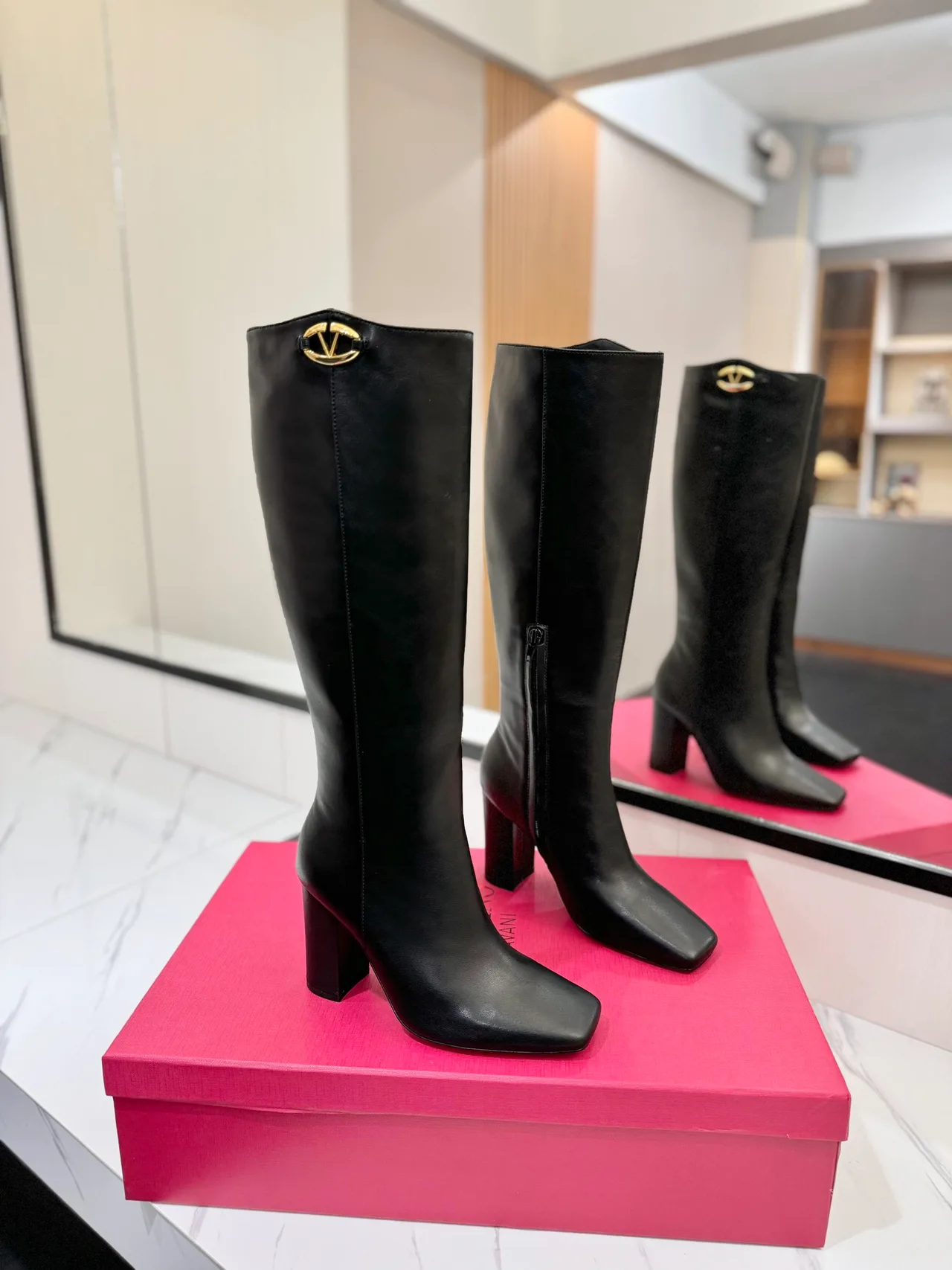 Valentino Cowhide Knee-High Boots in Black · view 1