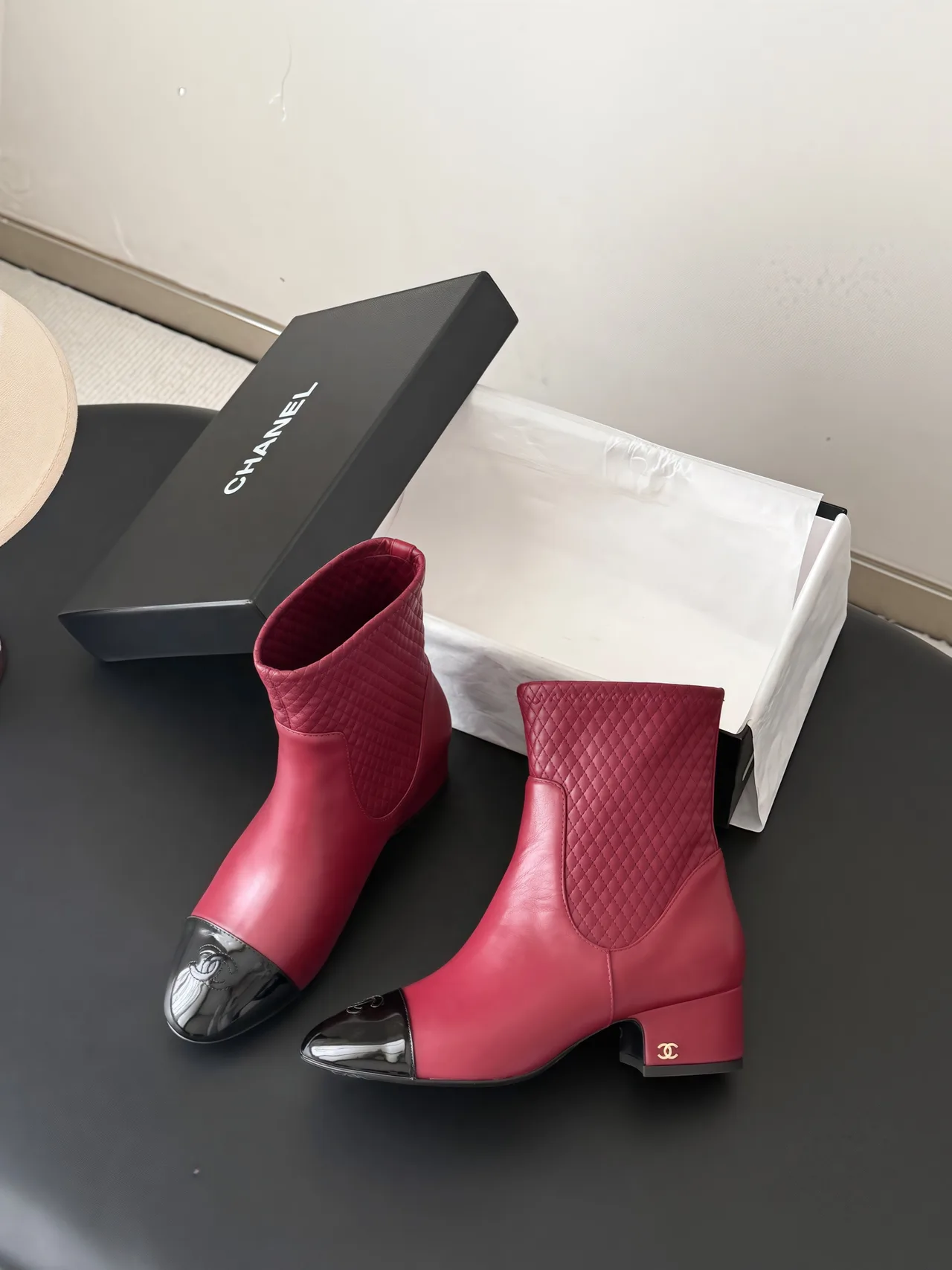 Chanel Cowhide Boots in Burgundy · view 3