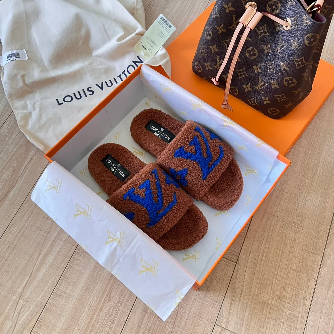 Louis Vuitton LV Plush Slides in Brown / Black / Pink / White / Grey / Green · view 2