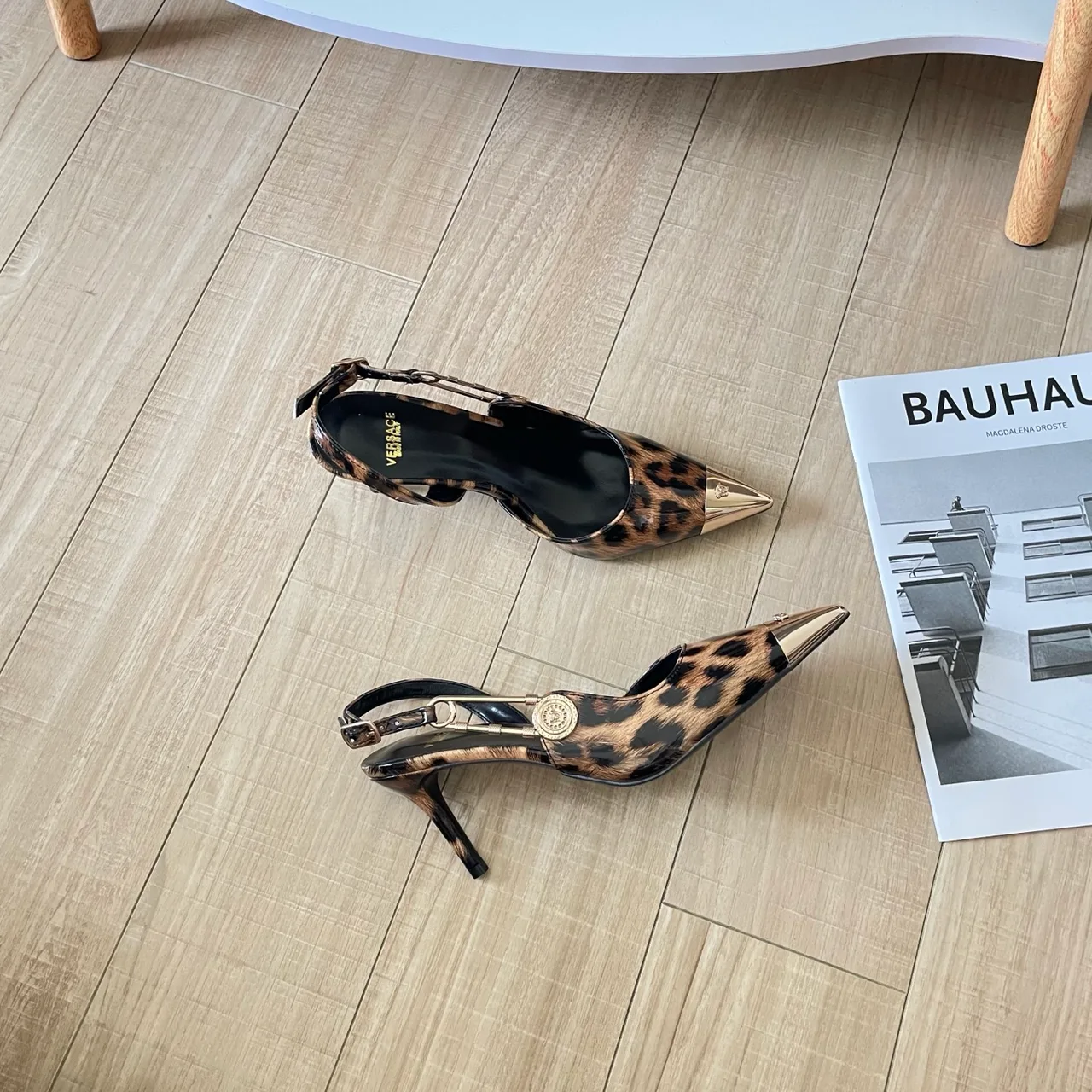 Versace Sheepskin Pointed-Toe Pointed Slingback Pumps in Brown · view 5