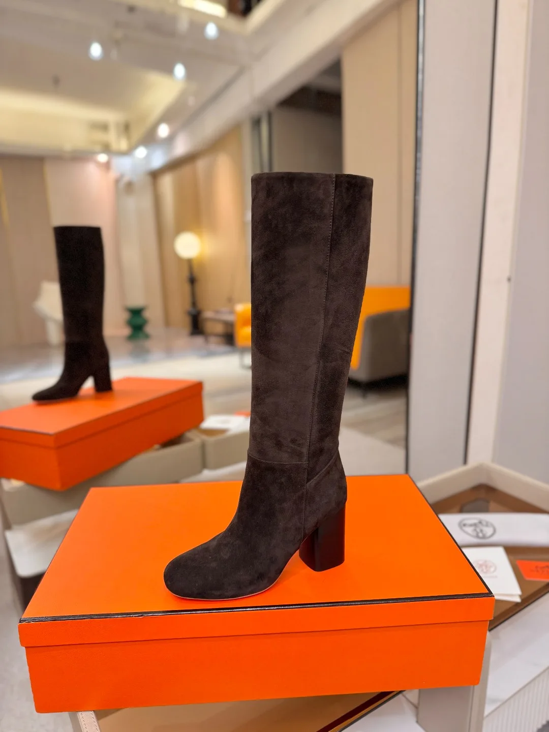 Hermes Cowhide Knee-High Boots in Brown · view 1