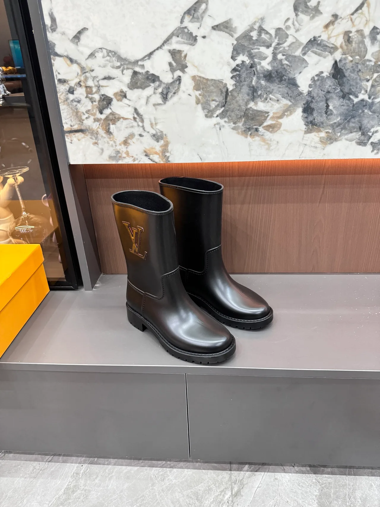Louis Vuitton Glossy Mid-Calf Boots in Black · view 3