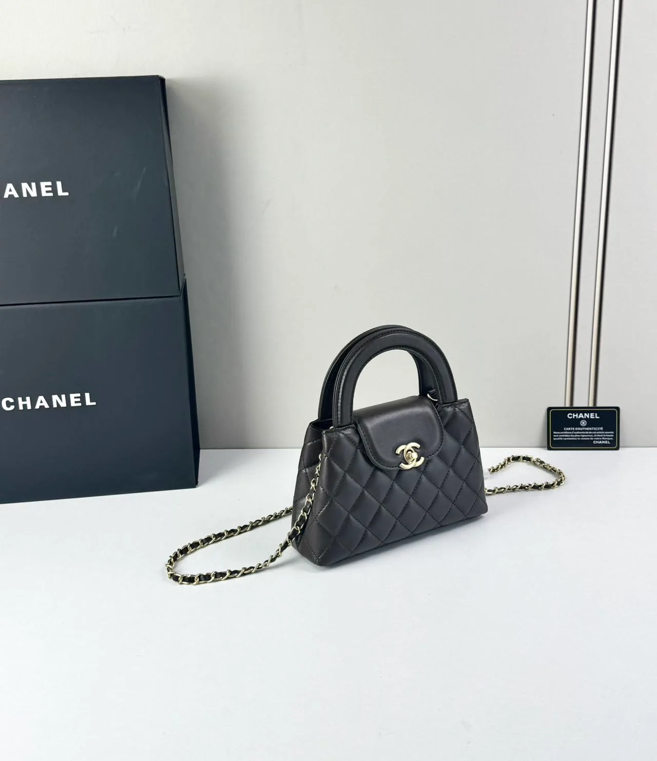 Chanel Quilted Glossy Mini Kelly Bag in Brown · view 3