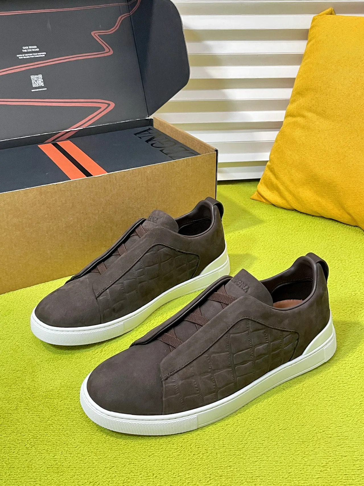 Zegna Triple Stitch Sneakers in Brown · view 3