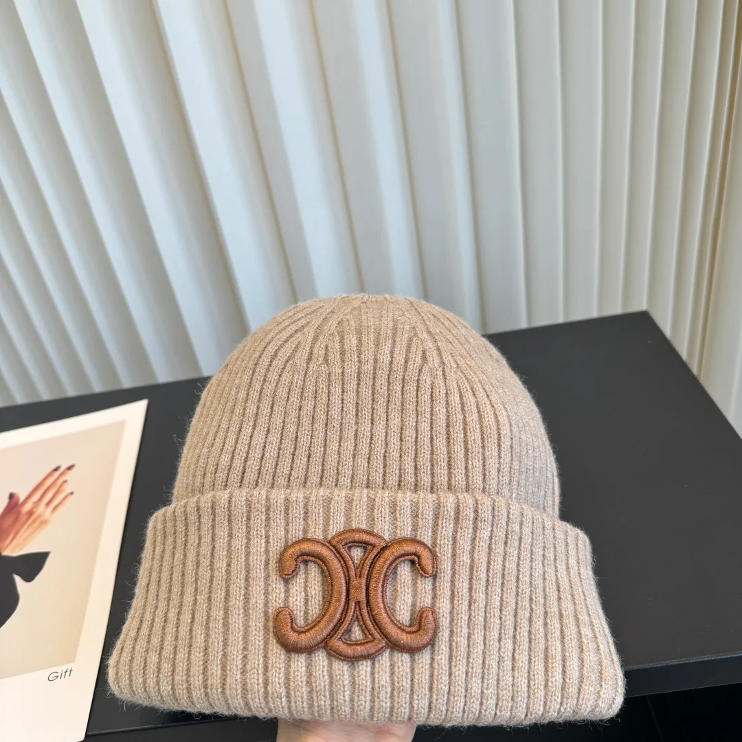 Celine Ribbed Beanie in Beige · view 4