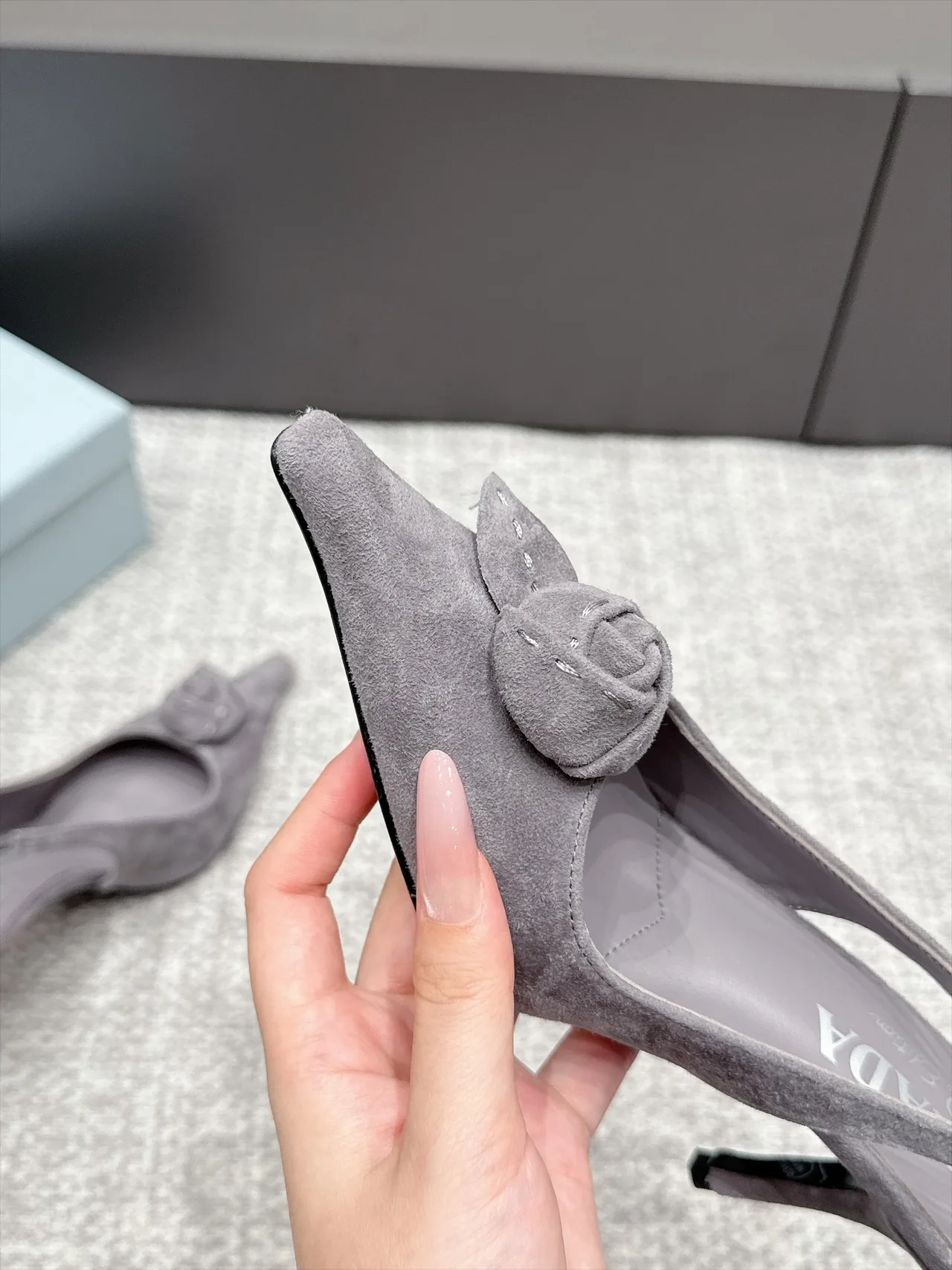 Prada Pointed Slingback Pumps in Grey · view 7