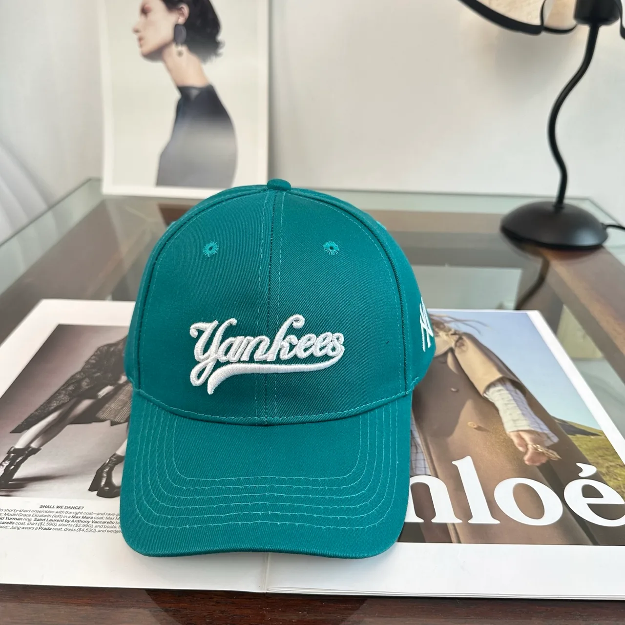 Yankees-Script Colorblock Baseball Cap in Grey & Blue & Brown & White · view 2