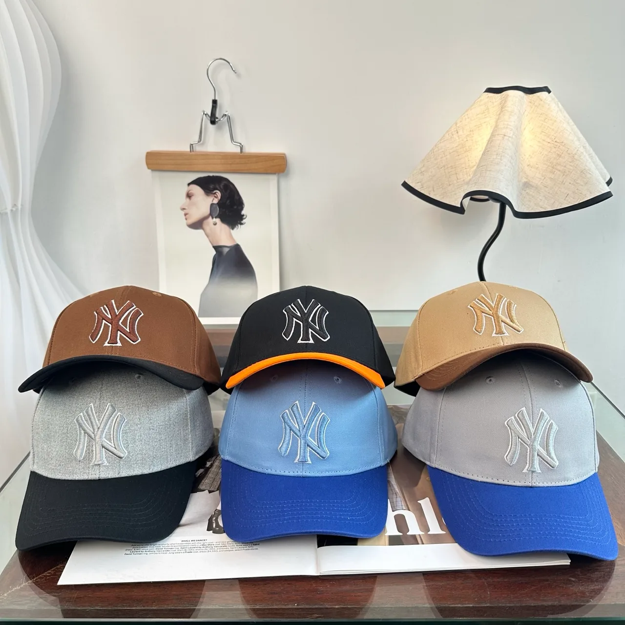 NY Letter Colorblock Baseball Cap in Brown & Black & Grey & Blue · view 1