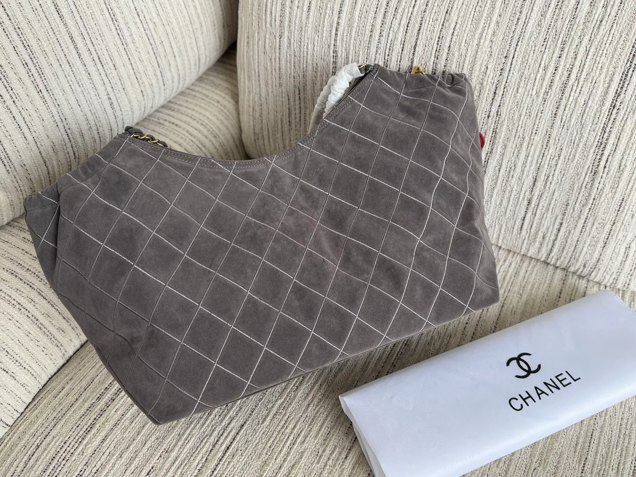 Chanel Quilted Hobo Bag in Brown & Grey · view 5