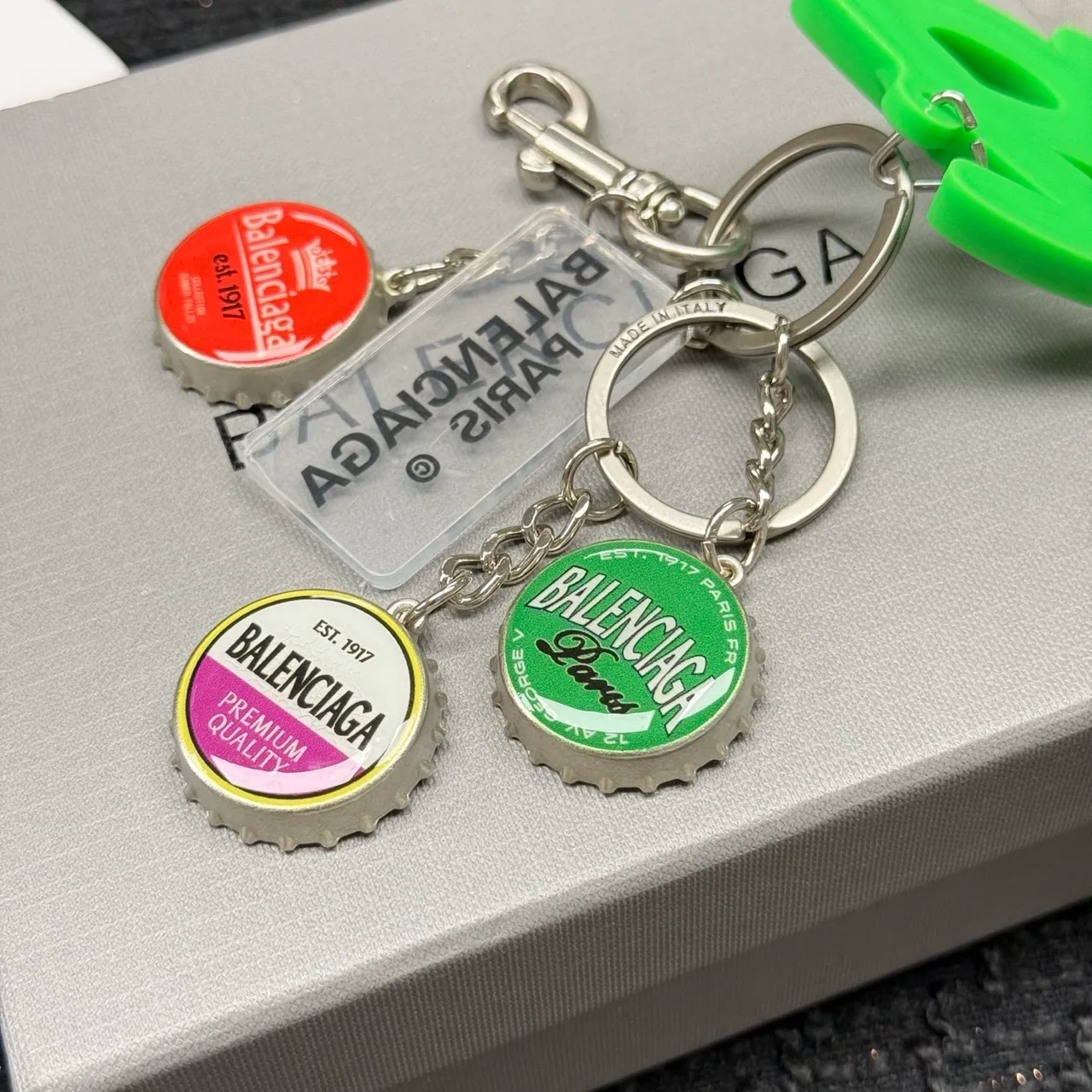 Balenciaga Script Keychain in Green · view 5