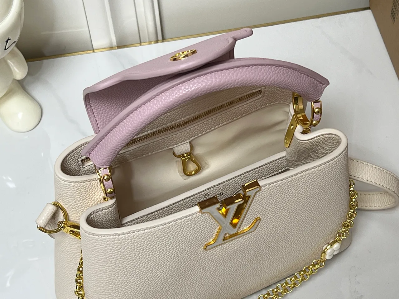 Louis Vuitton Cowhide Capucines BB Bag in Cream · view 8