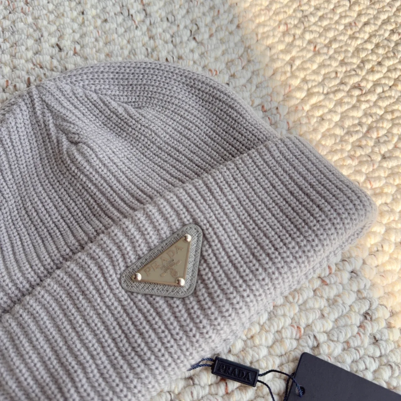 Prada Ribbed Knit Beanie in Grey · view 8