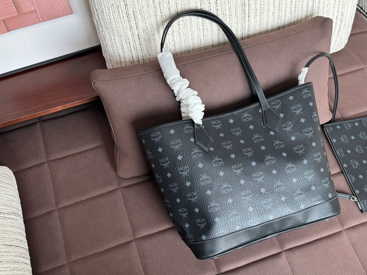 MCM Studded Monogram Twin-Handle Tote in Black · view 4