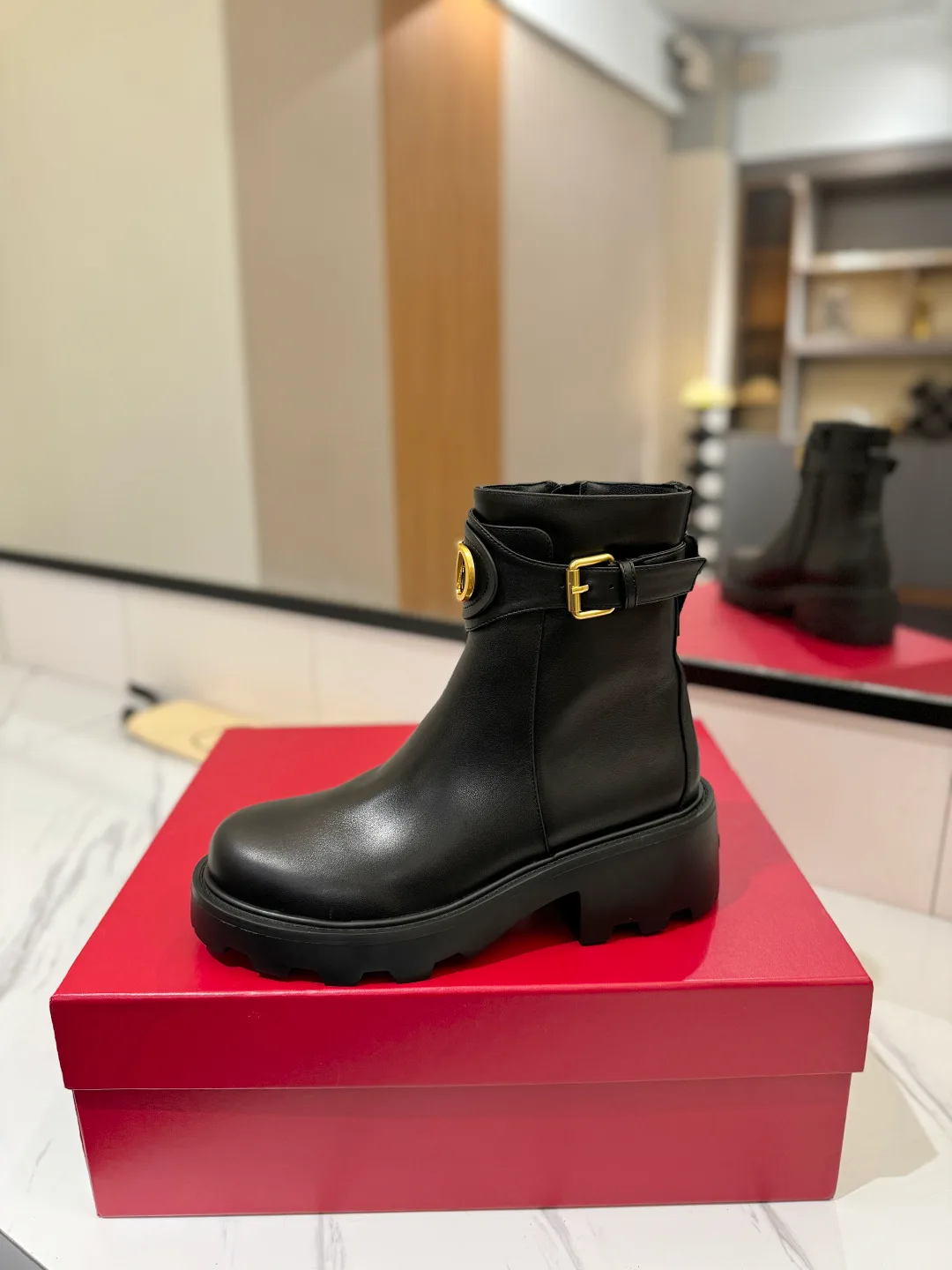 Valentino Calfskin Smooth Ankle Boots in Black · view 5