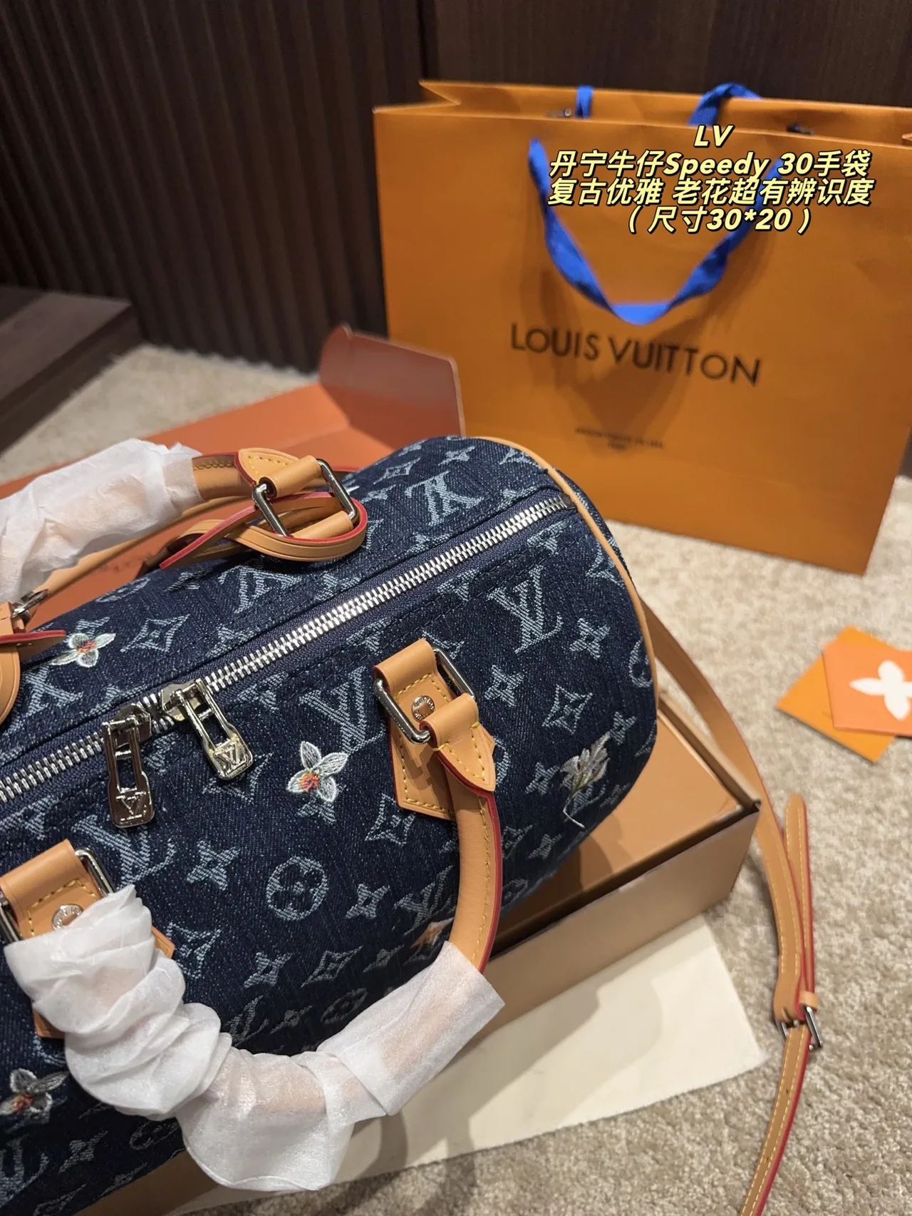 Louis Vuitton Denim Speedy 30 Handbag in Blue · view 6