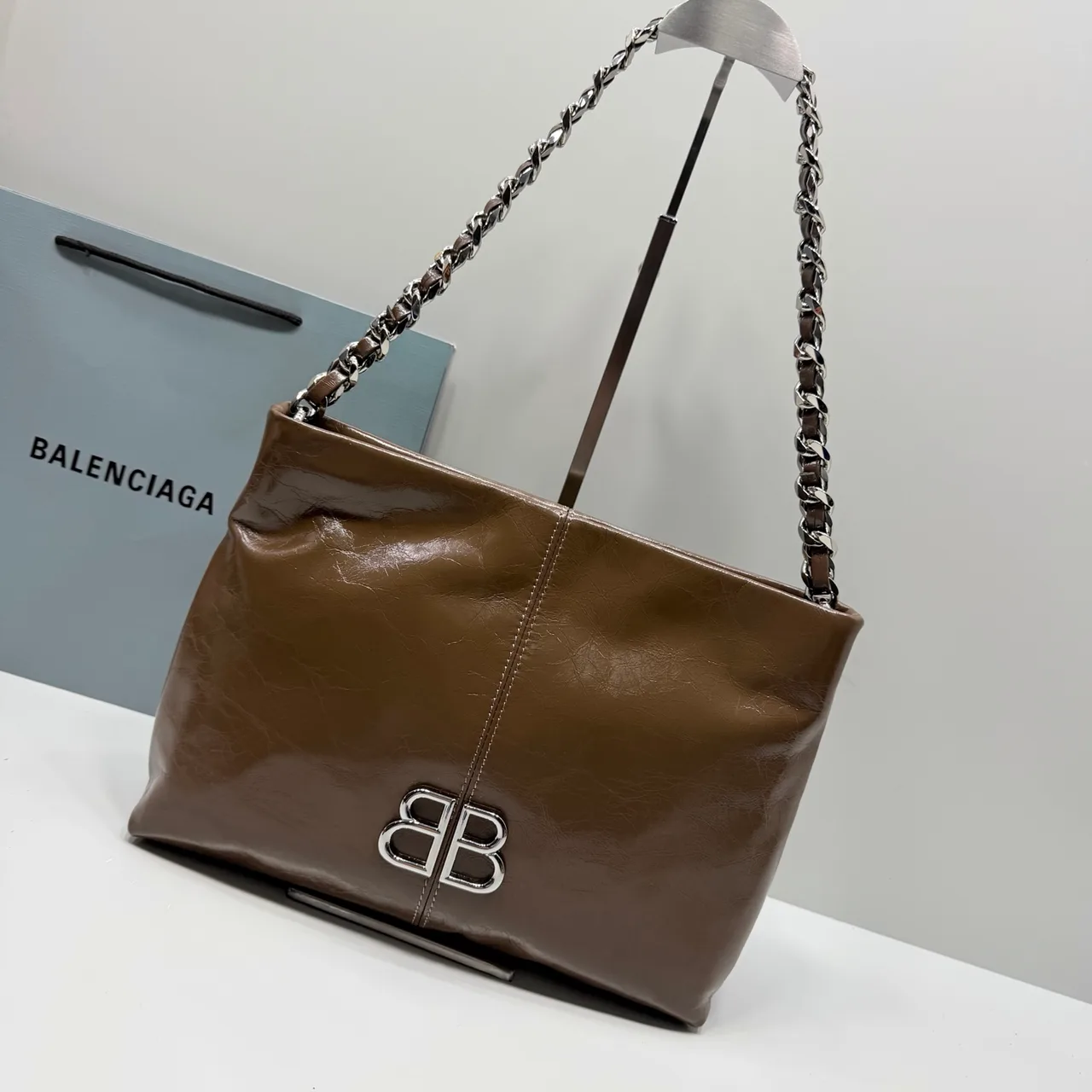 Balenciaga Cowhide Glossy Hobo Bag in Brown · view 2