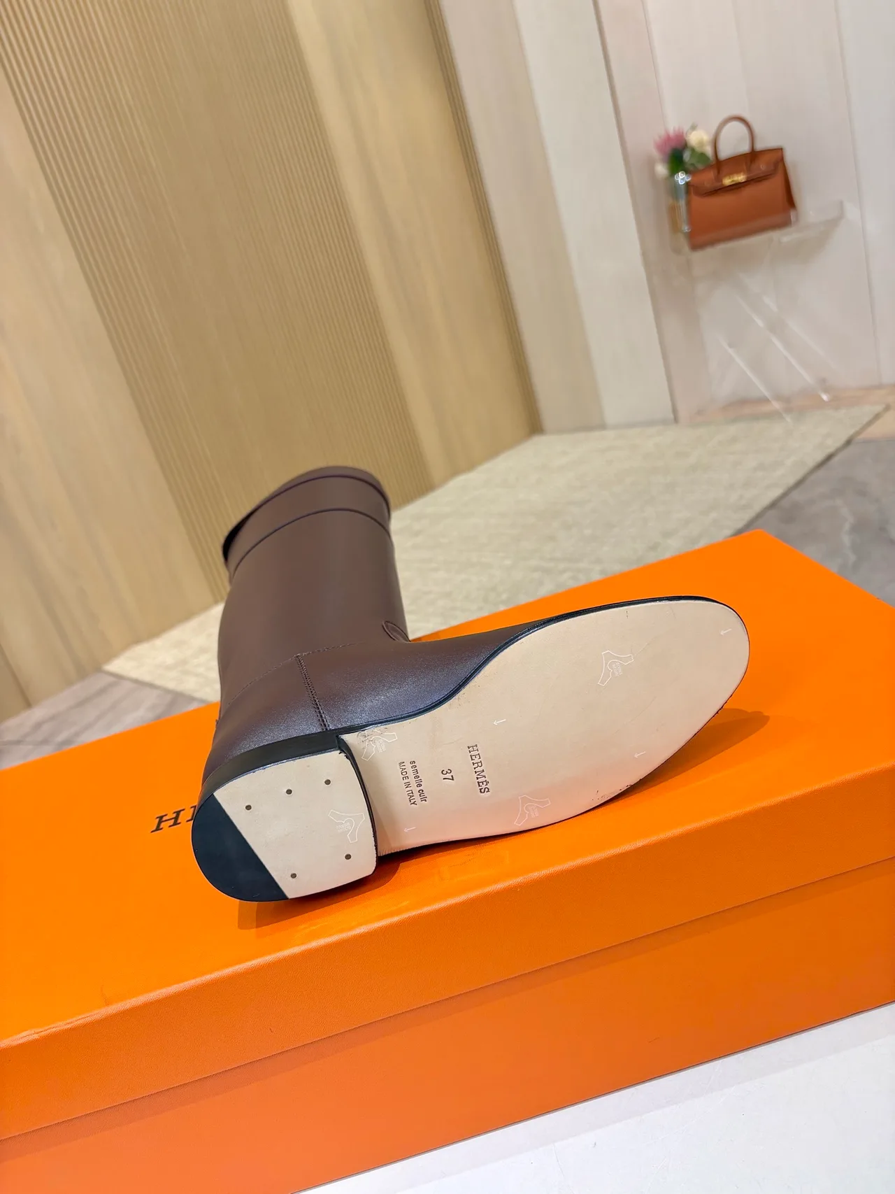 Hermes Cowhide Glossy Pointed-Toe Boots in Brown · view 8