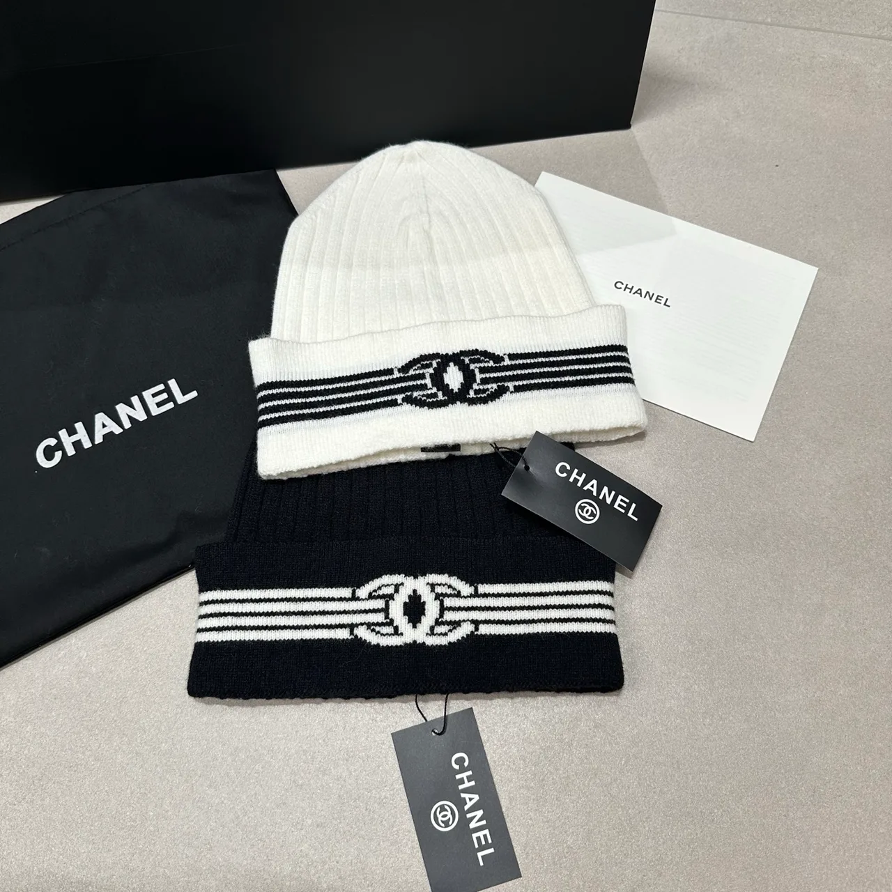 Chanel Striped CC knit beanie in Black & White · view 8