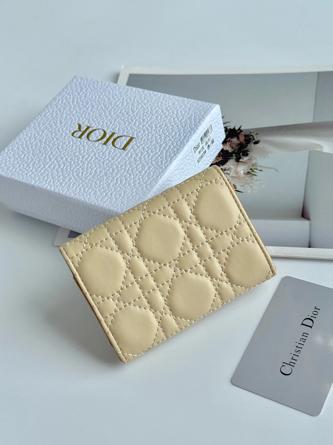 Dior Calfskin Quilted Wallet in Beige · view 2